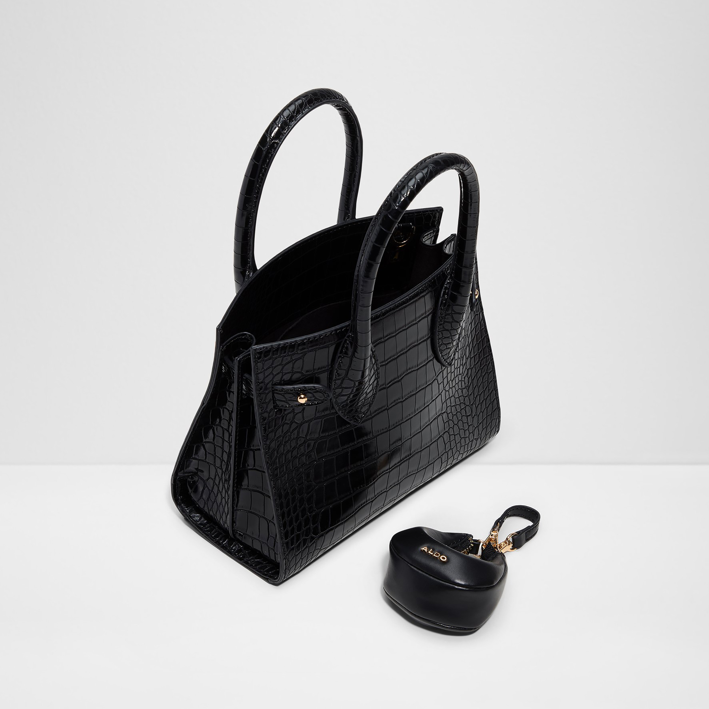 Aldo Auralie Croc-Textured Double Handle Satchel Bag & Pouch with Open Top & Strap-women-bagsandwallets-handbags-image-3