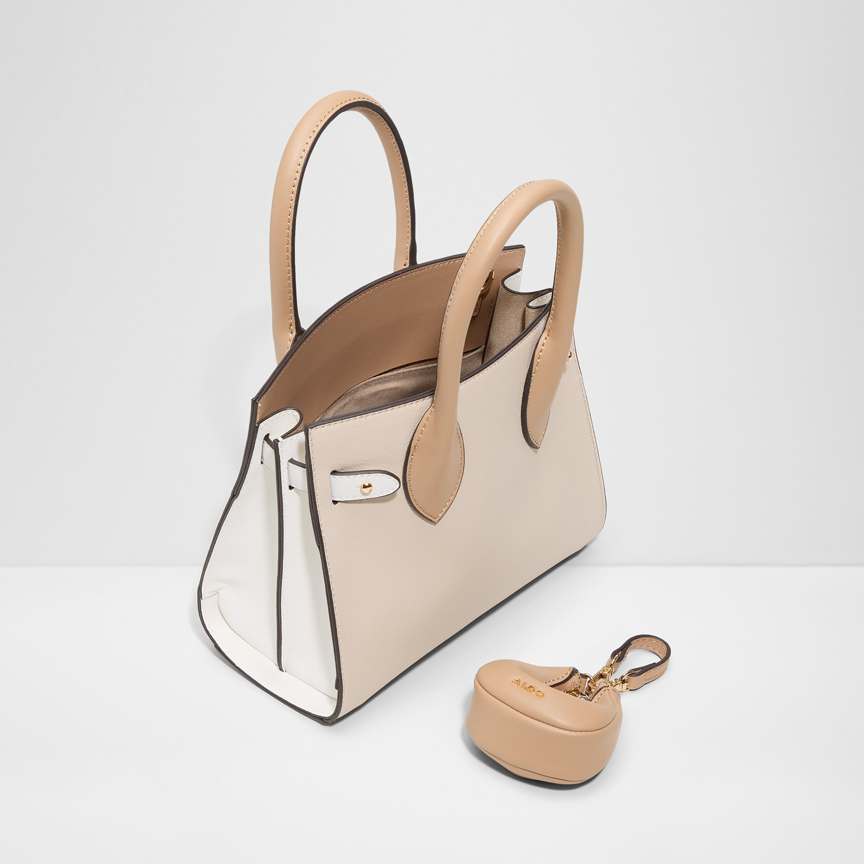 Aldo Auralie Textured Double Handle Satchel Bag & Pouch with Open Top & Adjustable Strap-women-bagsandwallets-handbags-image-3