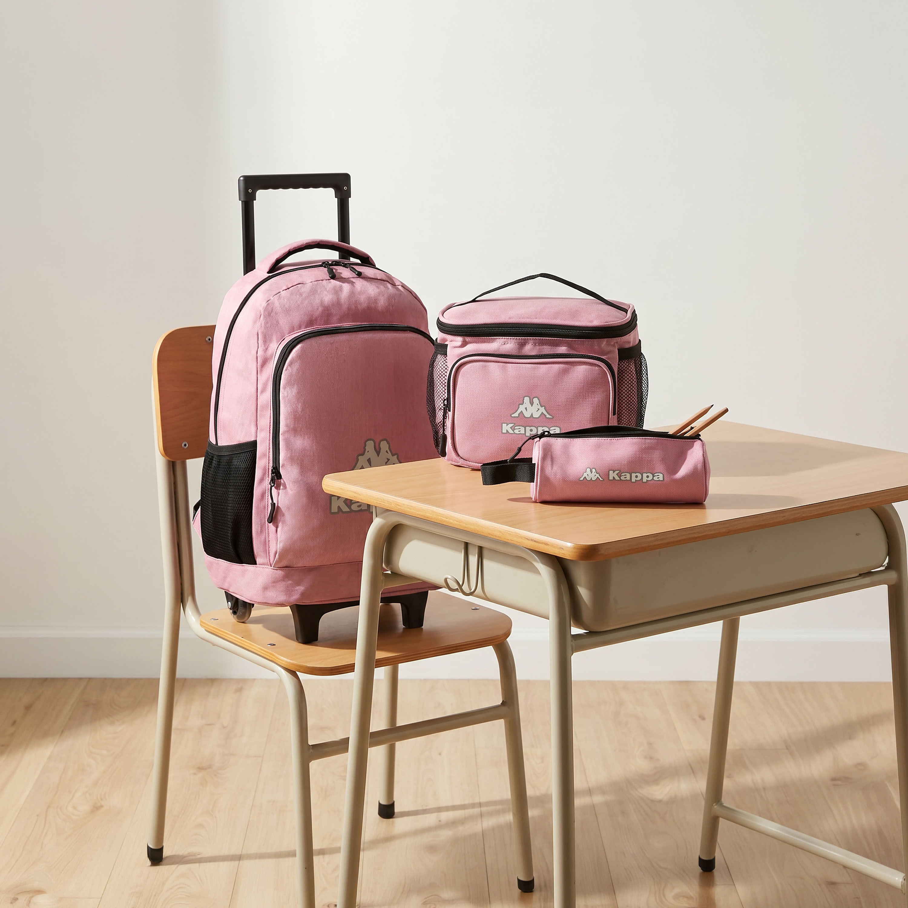 Kappa Logo Print 3-Piece School Trolley Bag Set for Kids 13 Years+ with Lunch Bag and Pencil Pouch-school-bagsandbackpacks-trolleybags-image-1