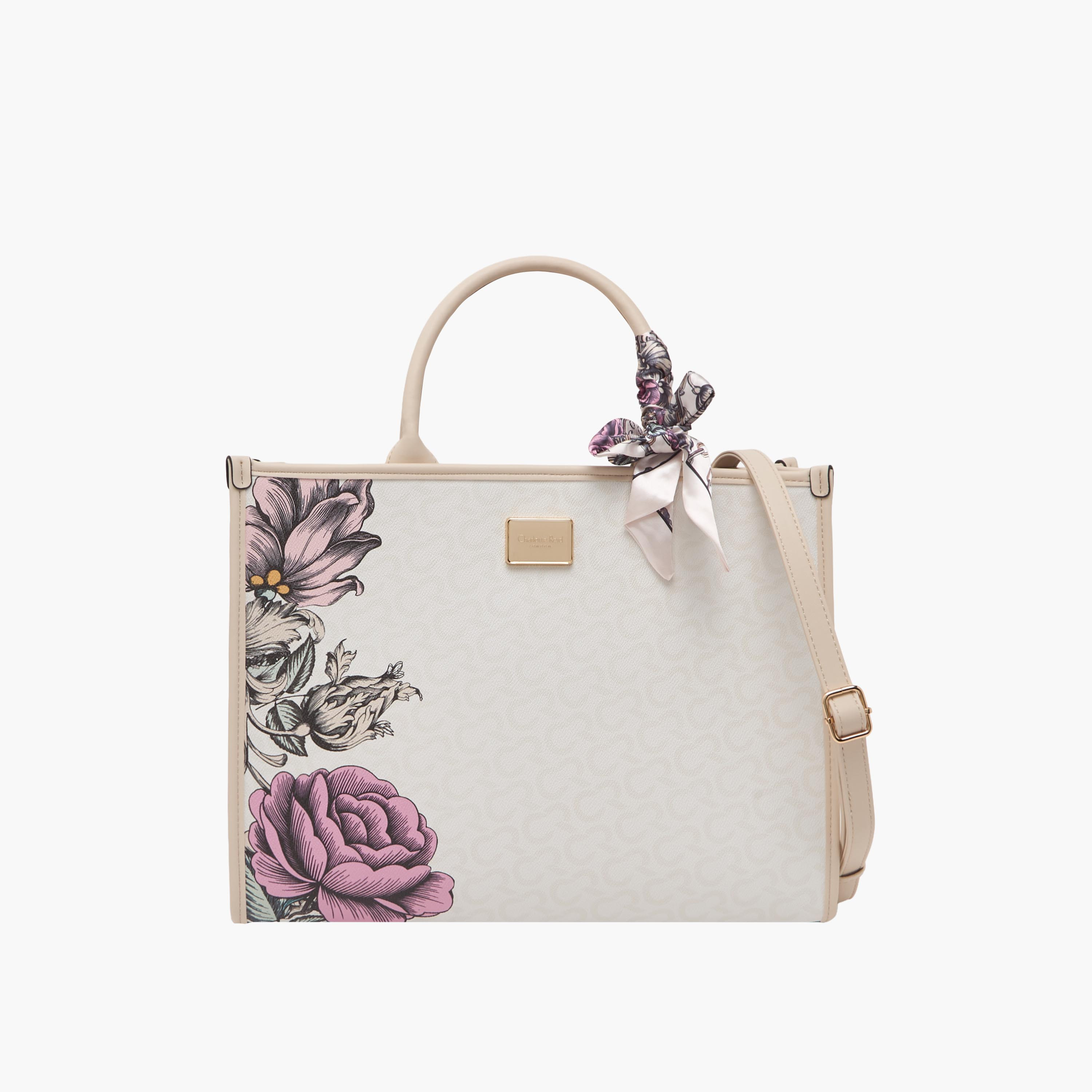 Charlotte Reid Floral Print Tote Bag with Scarf Detail-women-bagsandwallets-handbags-image-1