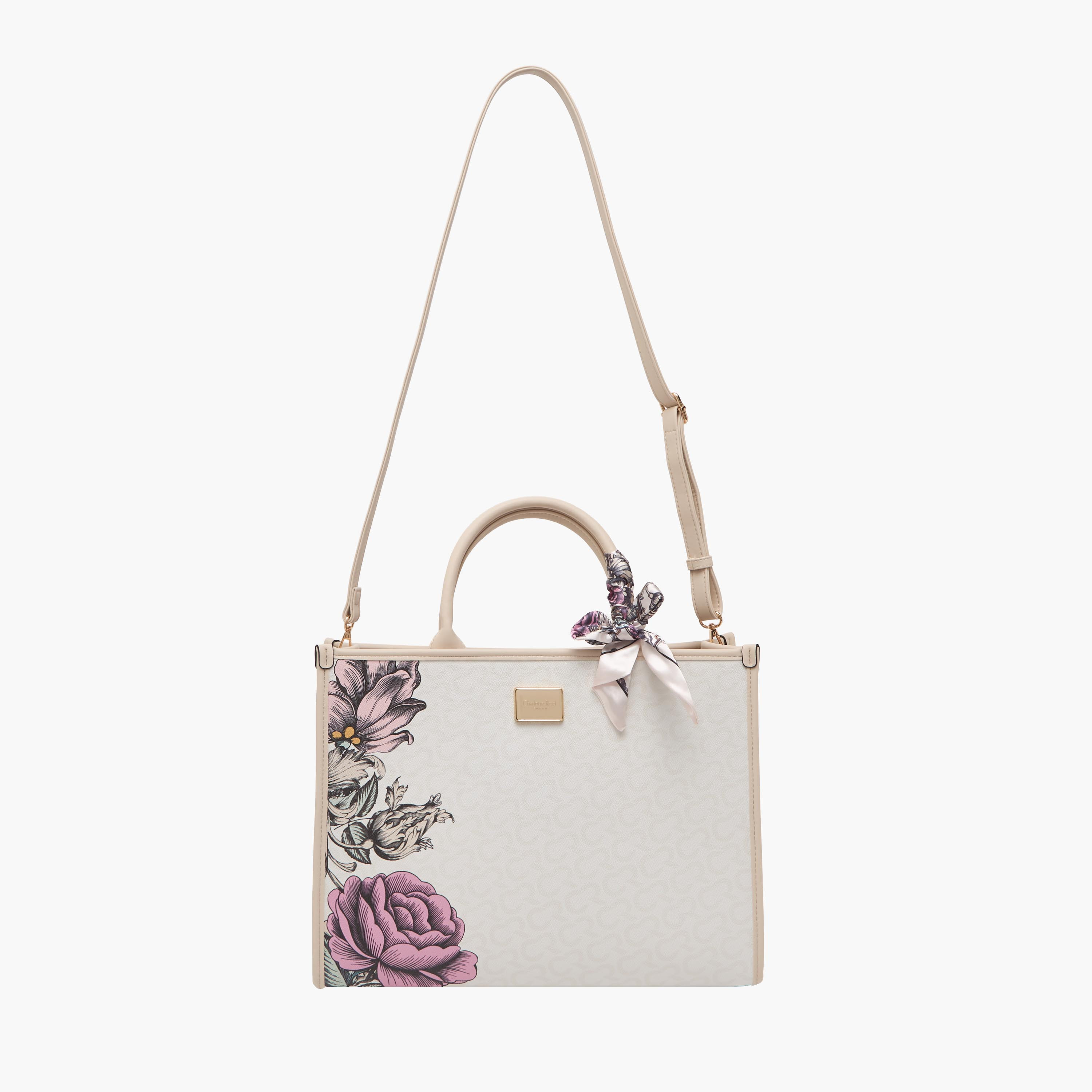 Charlotte Reid Floral Print Tote Bag with Scarf Detail-women-bagsandwallets-handbags-image-2