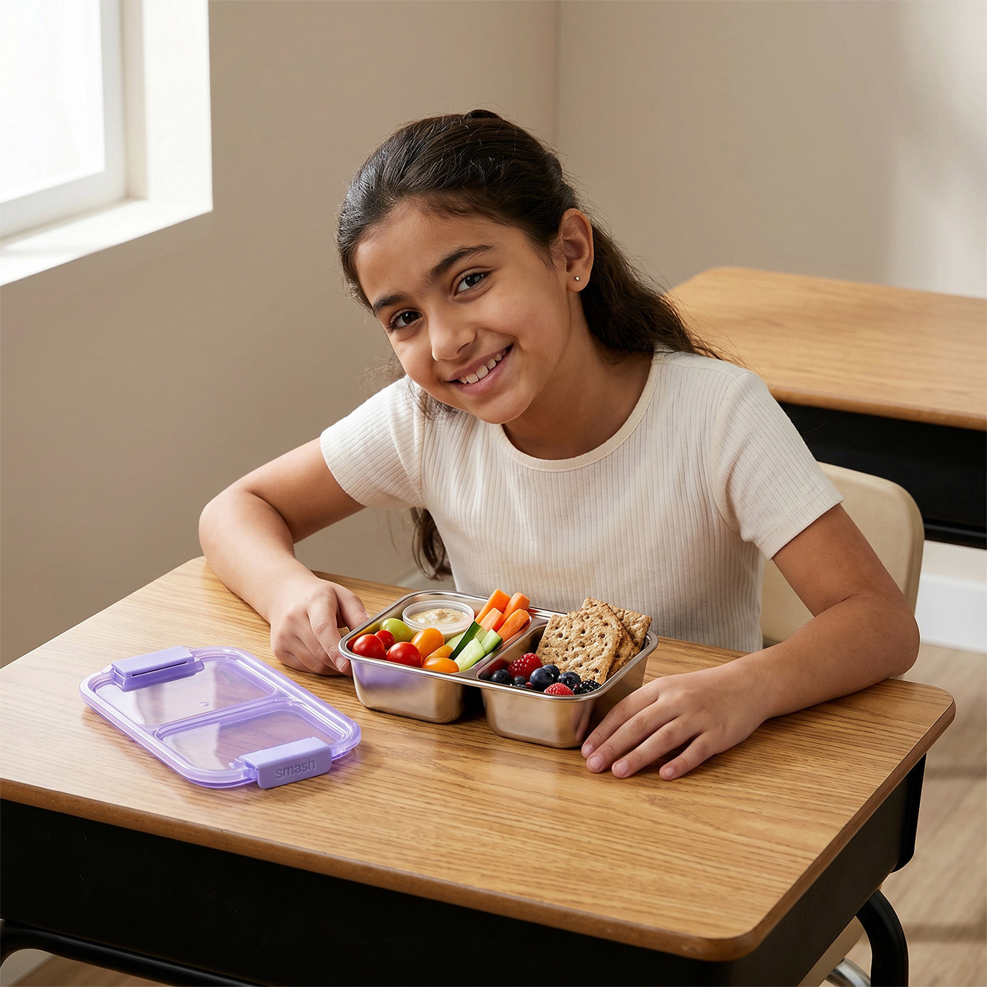 Smash Solid Bento Lunch Box for Girls with Compartments - 410 ml-school-lunchessentials-lunchboxes-image-3