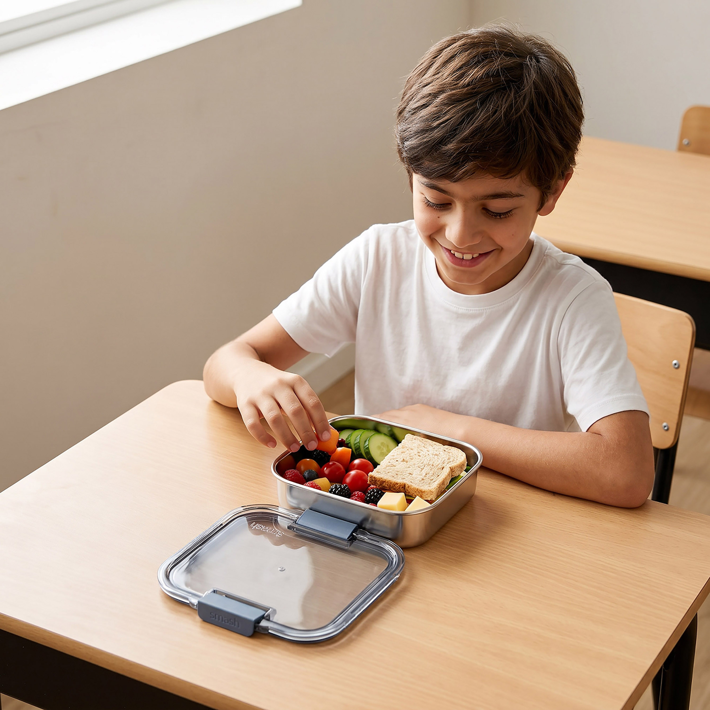 صندوق غداء سادة بغطاء بقفل إغلاق للبنات من سماش  - 600 مل-school-lunchessentials-lunchboxes-image-3