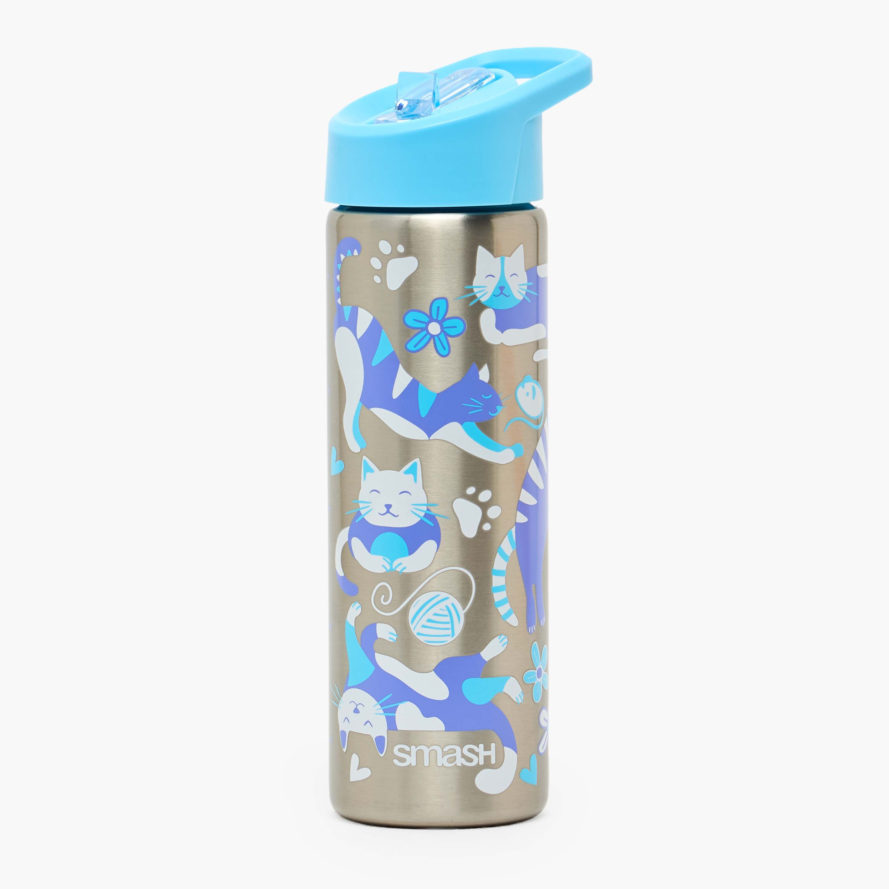 قارورة مياه ستانلس ستيل بطبعات تخييم بغطاء قلّاب وفوهة للشرب ومقبض - 750 مل-school-waterbottles-image-1