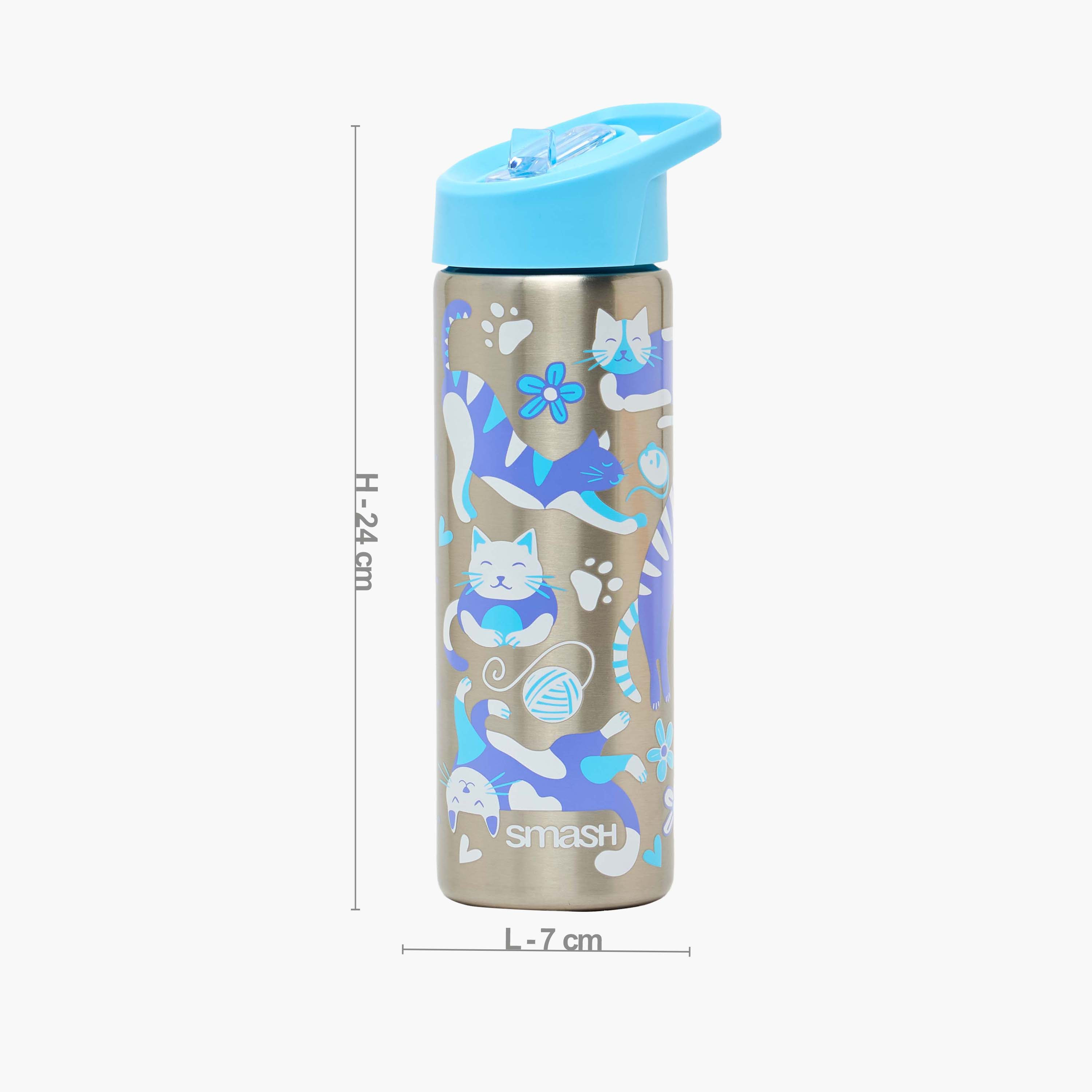 قارورة مياه ستانلس ستيل بطبعات تخييم بغطاء قلّاب وفوهة للشرب ومقبض - 750 مل-school-waterbottles-image-4
