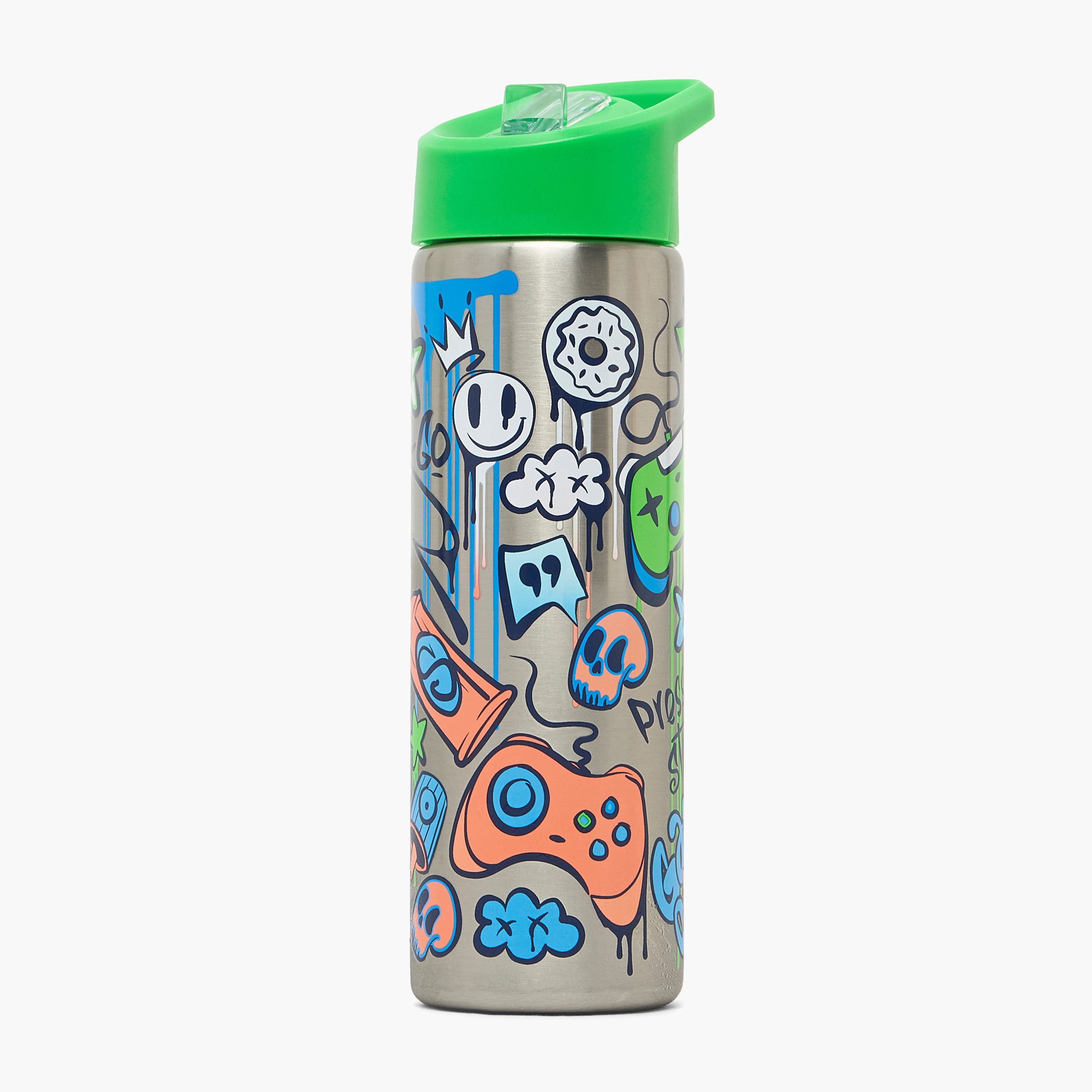 قارورة مياه ستانلس ستيل بطبعات تخييم بغطاء قلّاب وفوهة للشرب ومقبض - 750 مل-school-waterbottles-image-4