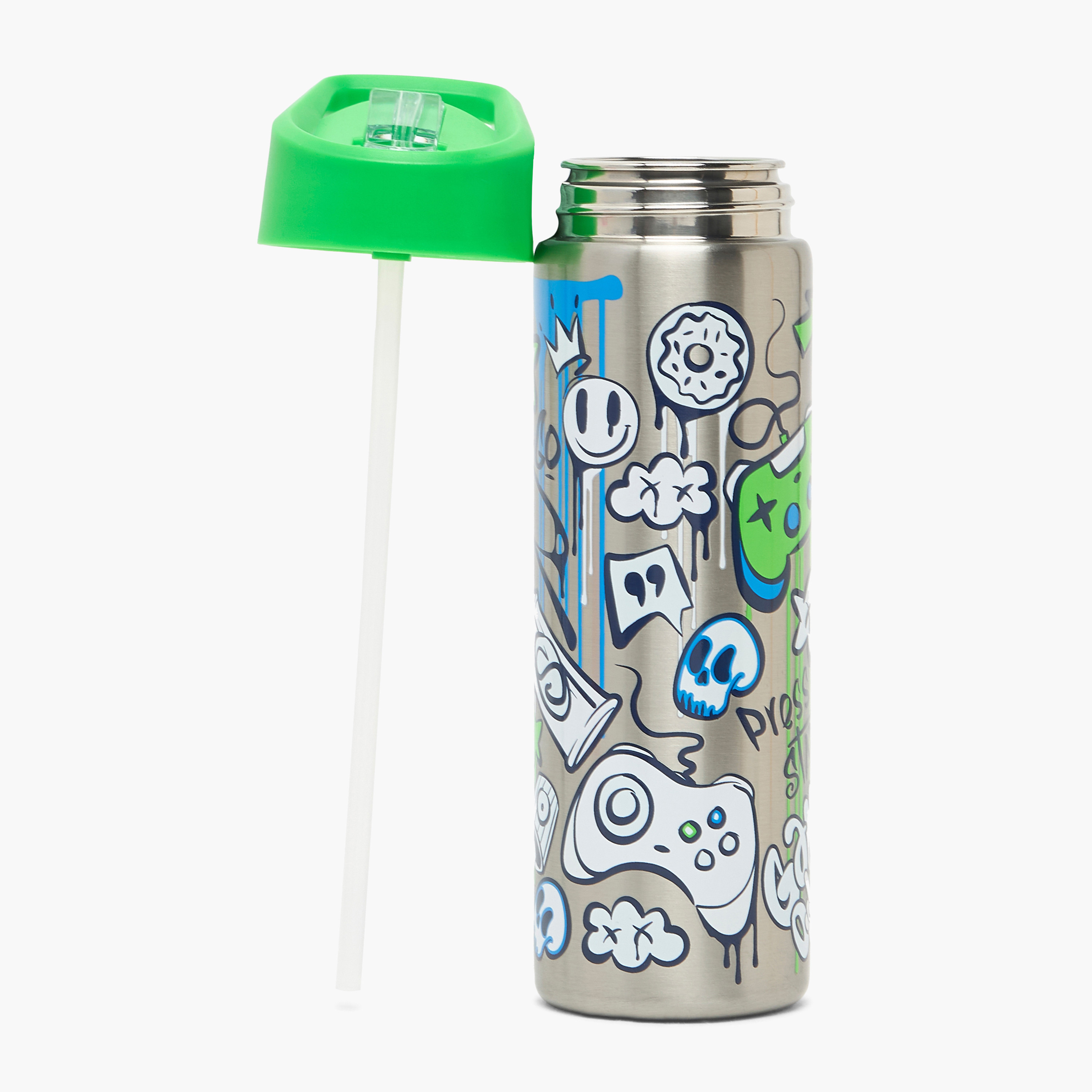 قارورة مياه ستانلس ستيل بطبعات تخييم بغطاء قلّاب وفوهة للشرب ومقبض - 750 مل-school-waterbottles-image-2