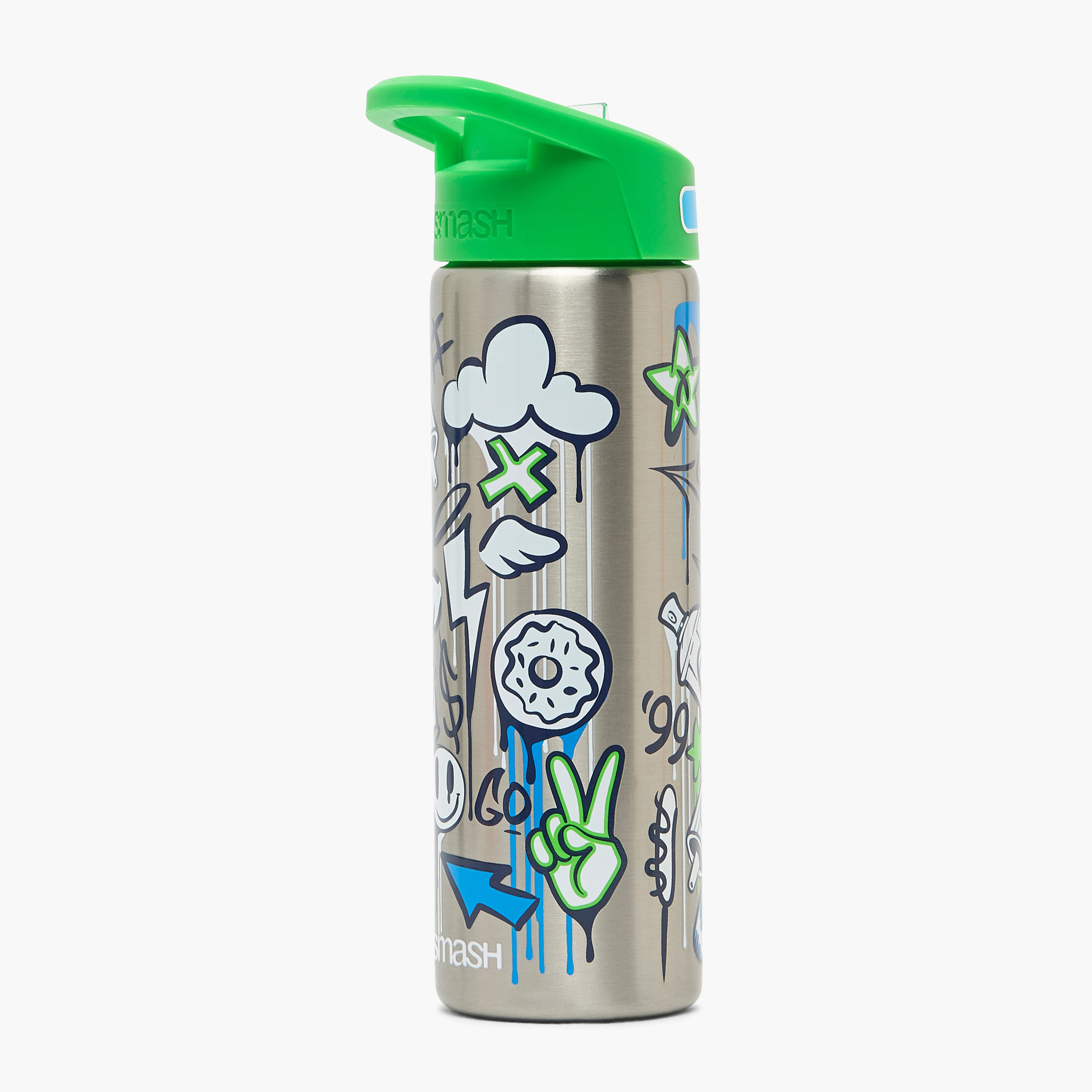 قارورة مياه ستانلس ستيل بطبعات تخييم بغطاء قلّاب وفوهة للشرب ومقبض - 750 مل-school-waterbottles-image-3