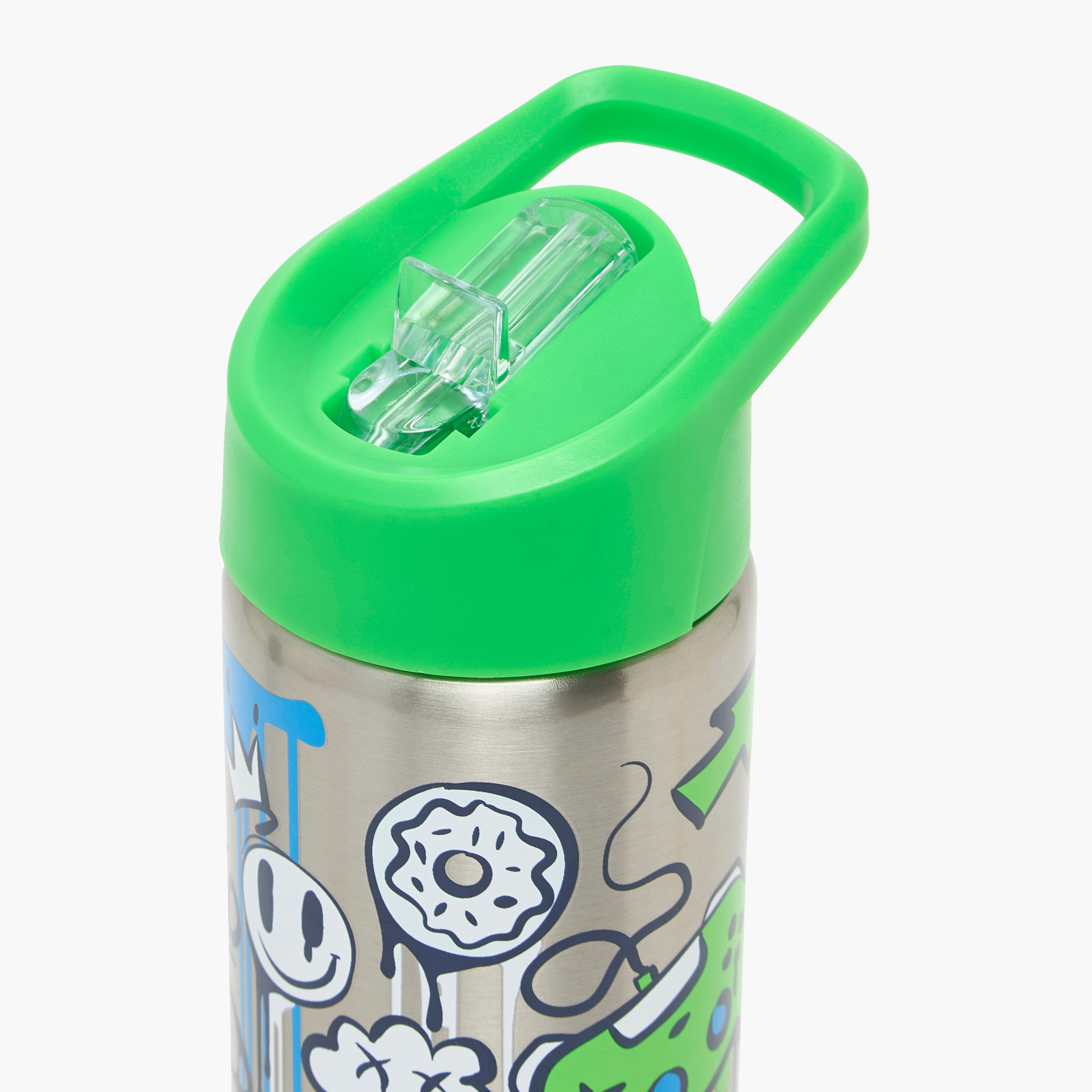 قارورة مياه ستانلس ستيل بطبعات تخييم بغطاء قلّاب وفوهة للشرب ومقبض - 750 مل-school-waterbottles-image-5