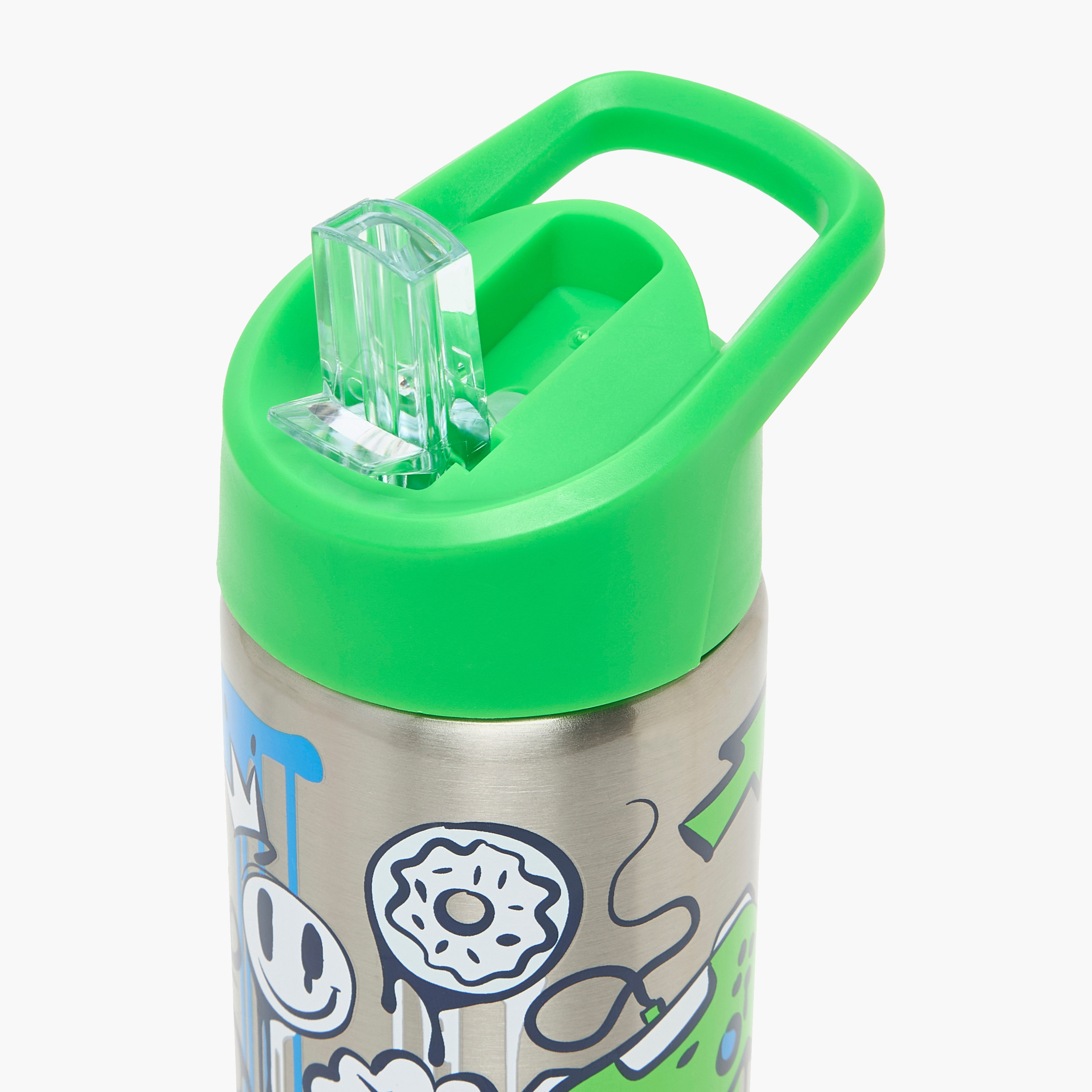 قارورة مياه ستانلس ستيل بطبعات تخييم بغطاء قلّاب وفوهة للشرب ومقبض - 750 مل-school-waterbottles-image-7