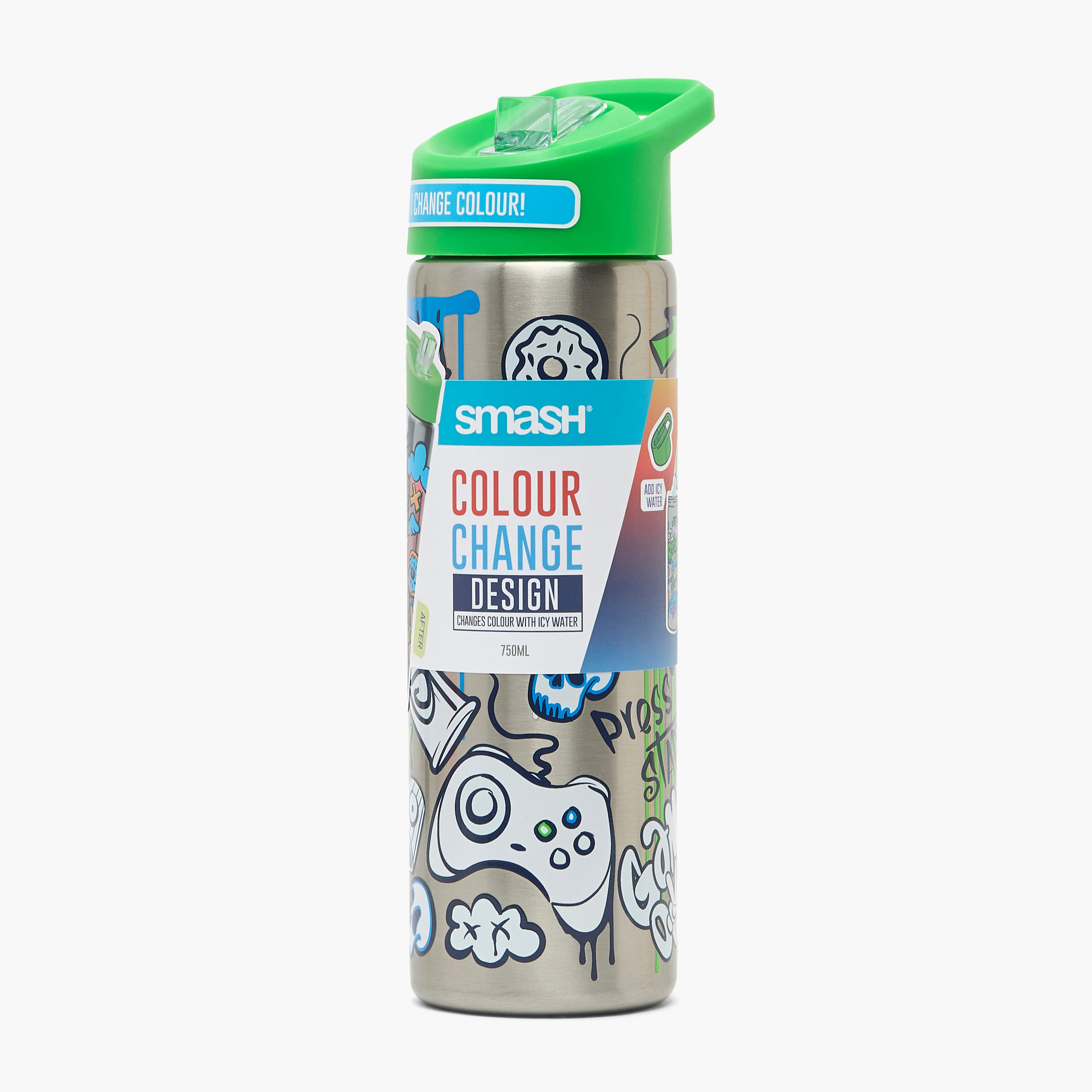 قارورة مياه ستانلس ستيل بطبعات تخييم بغطاء قلّاب وفوهة للشرب ومقبض - 750 مل-school-waterbottles-image-9