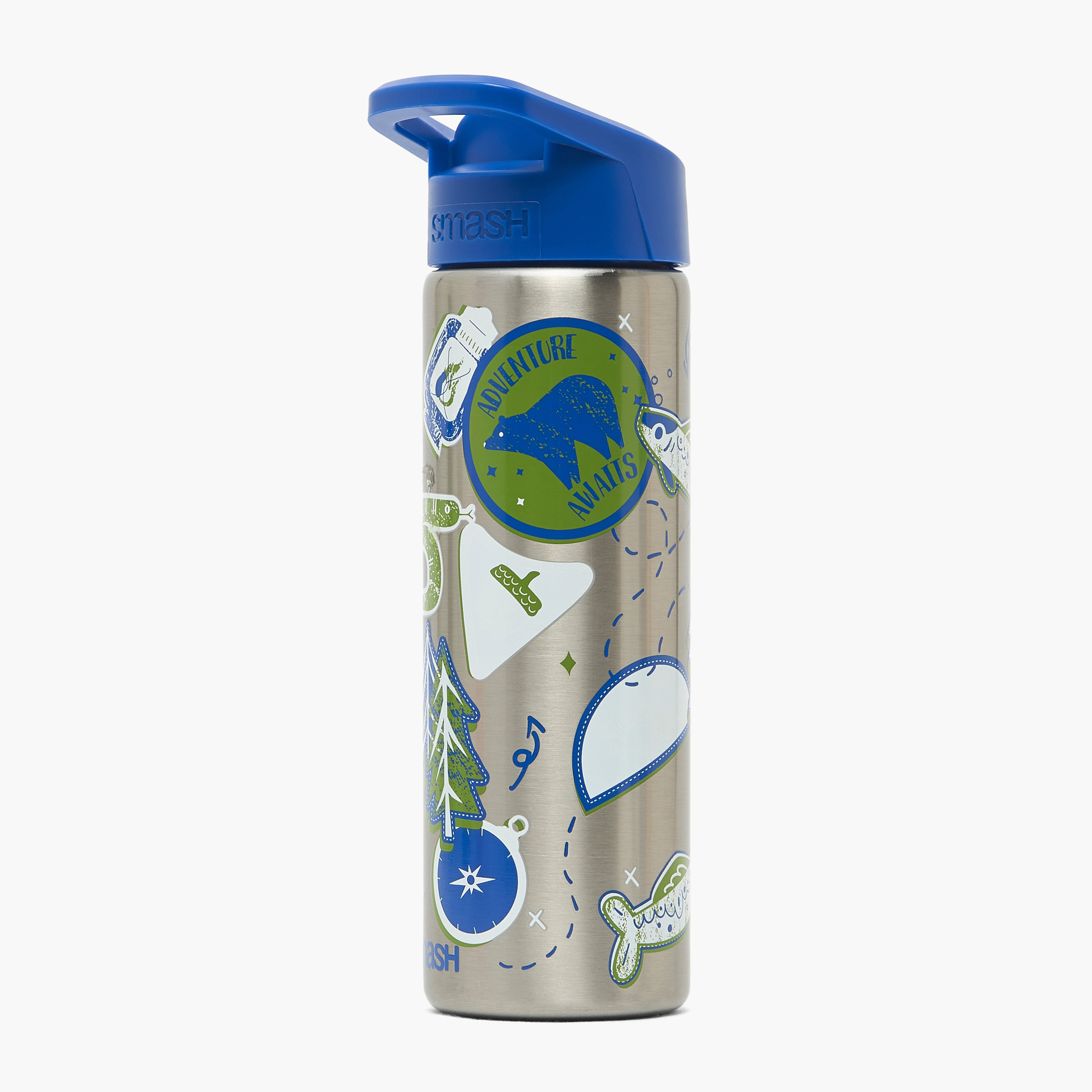 قارورة مياه ستانلس ستيل بطبعات تخييم بغطاء قلّاب وفوهة للشرب ومقبض - 750 مل-school-waterbottles-image-3