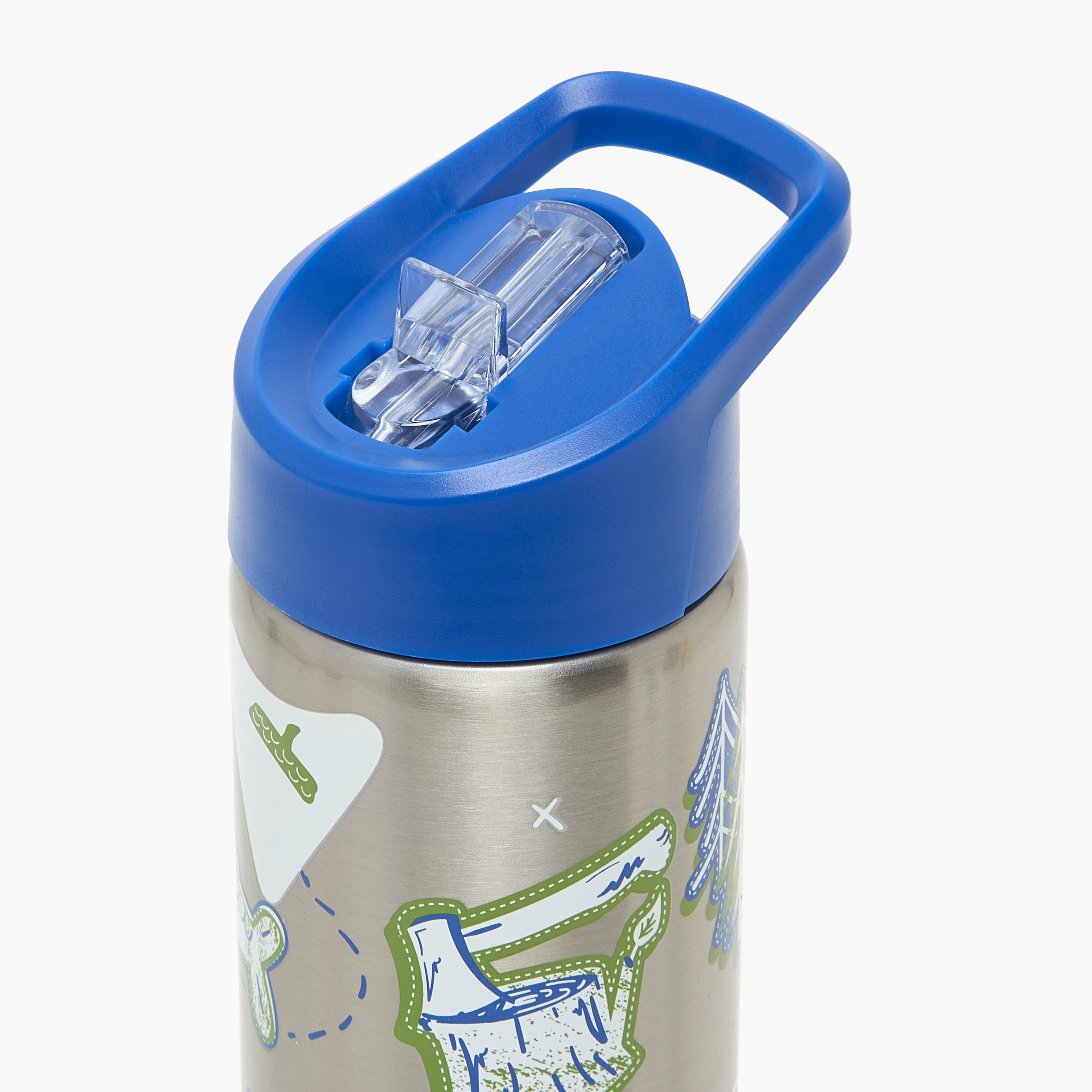 قارورة مياه ستانلس ستيل بطبعات تخييم بغطاء قلّاب وفوهة للشرب ومقبض - 750 مل-school-waterbottles-image-5