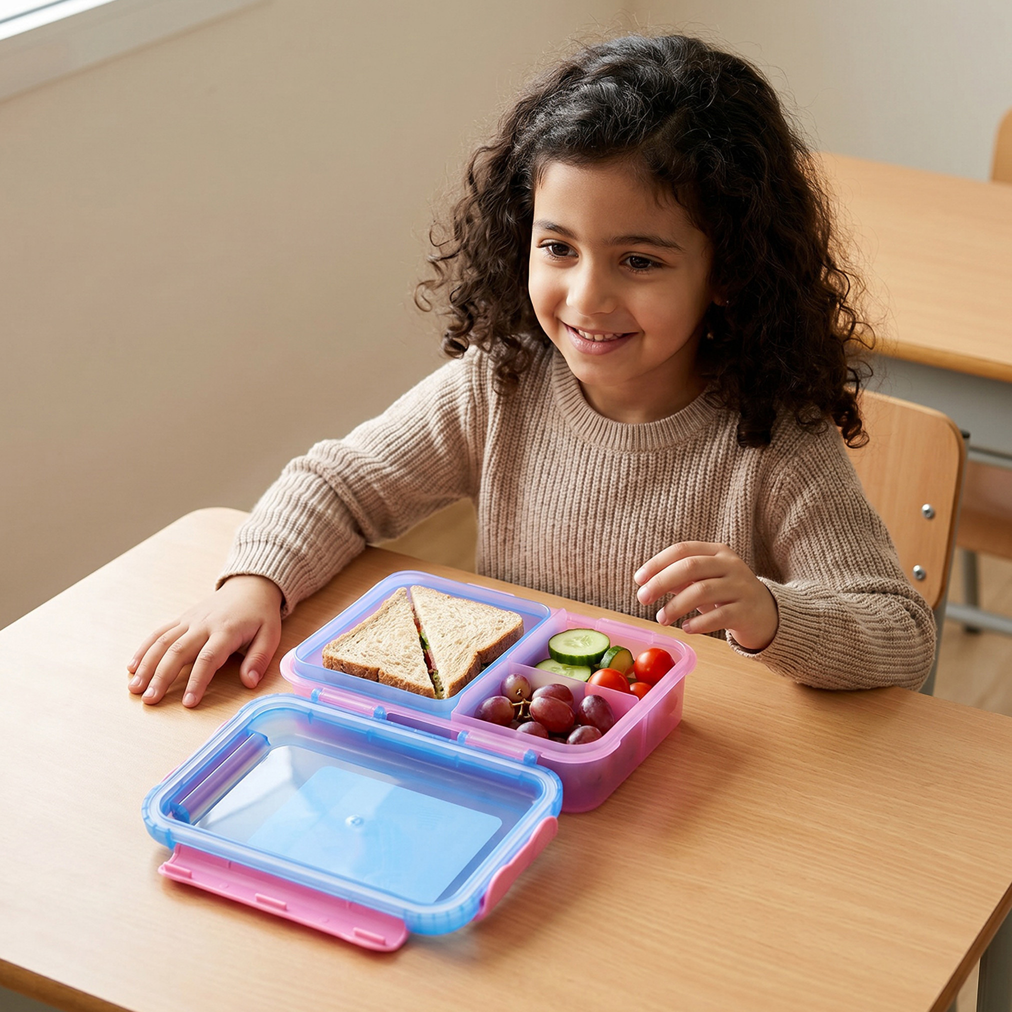 Smash Colorblock Bento Lunch Box for Girls with 3 Divided Compartments - 1.6 L-school-lunchessentials-lunchboxes-image-3