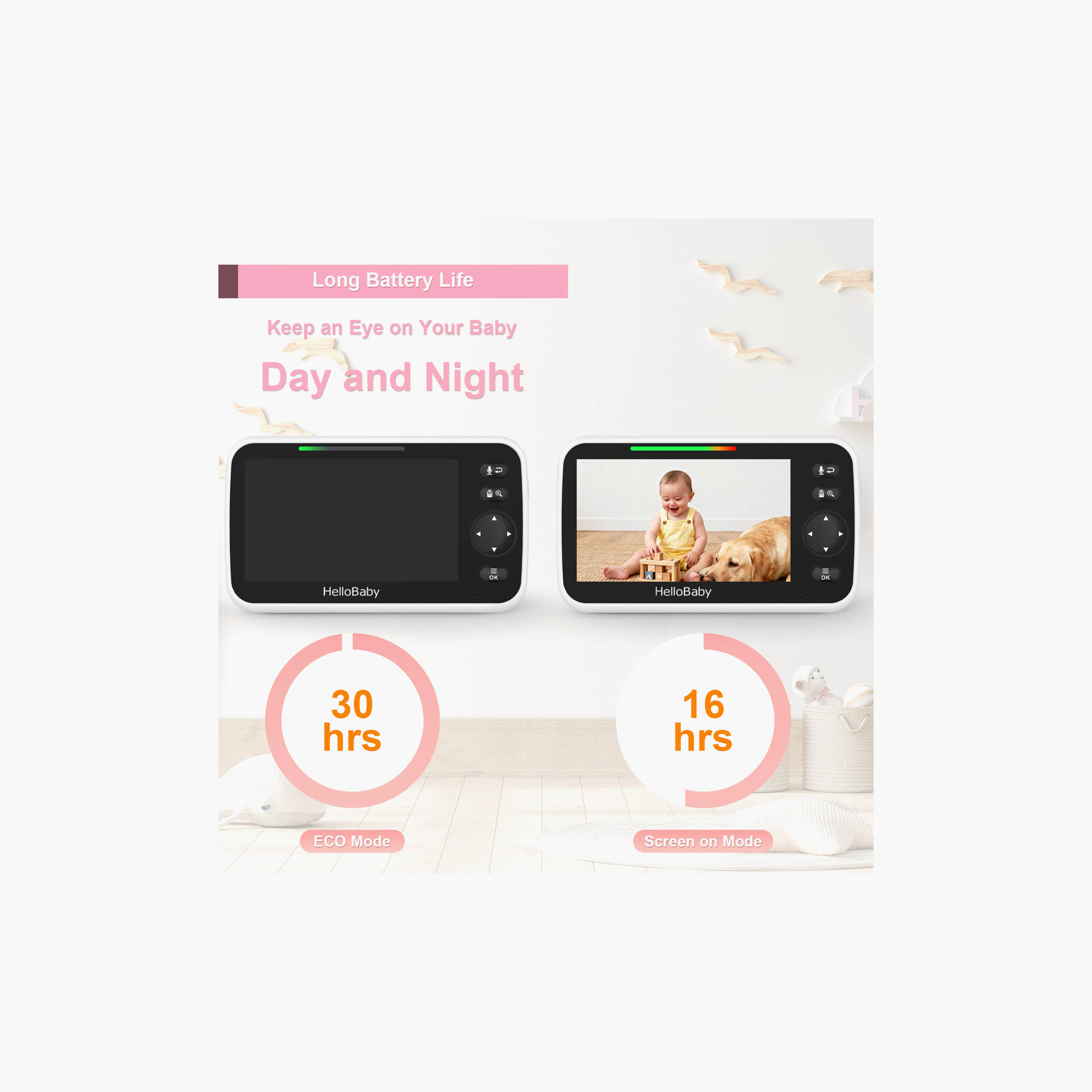 Hellobaby 5-Inch LCD Night Vision Monitor with Remote Pan & Tilt & Zoom - 1000 ft-baby-healthandsafety-babymonitors-image-7
