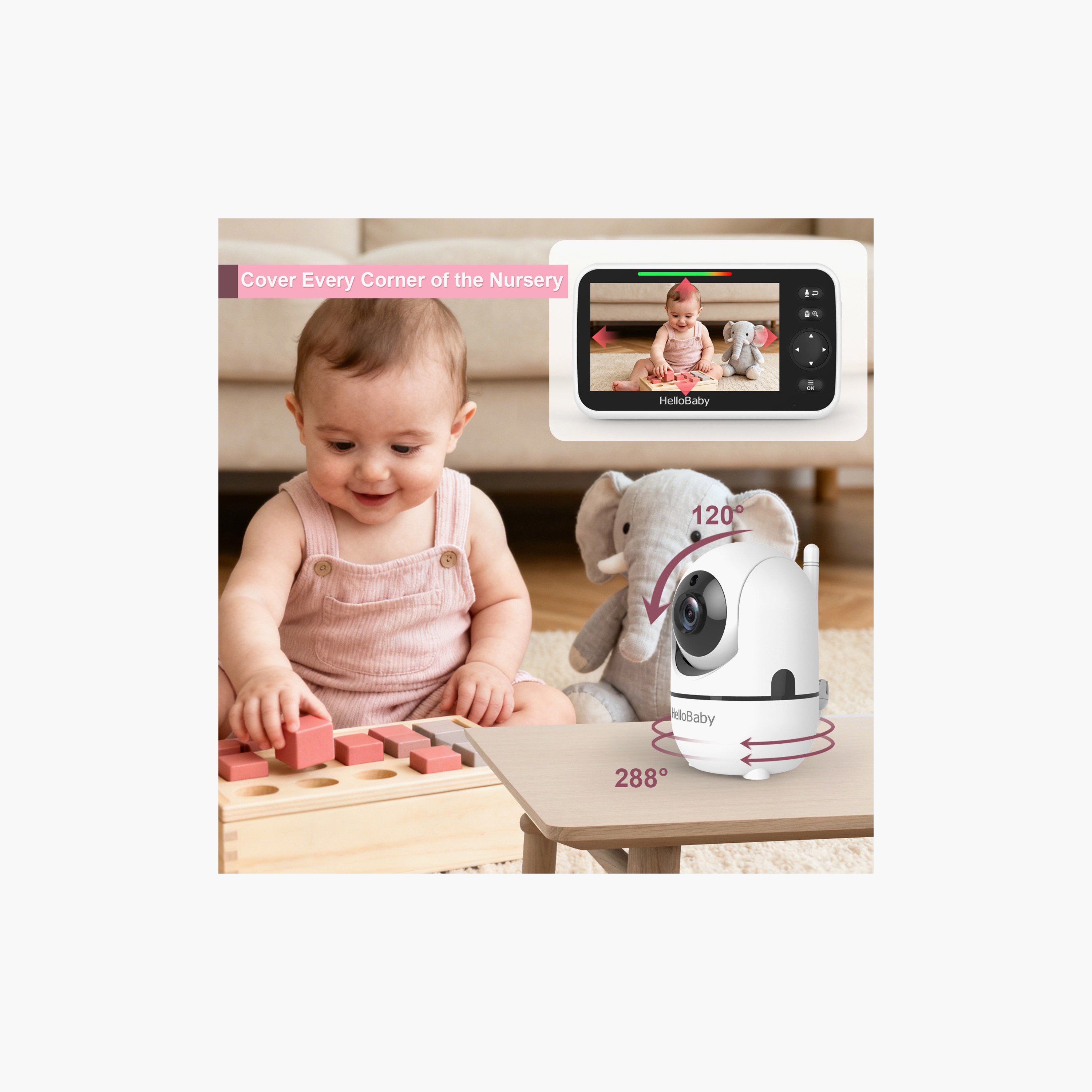Hellobaby 5-Inch LCD Night Vision Monitor with Remote Pan & Tilt & Zoom - 1000 ft-baby-healthandsafety-babymonitors-image-8