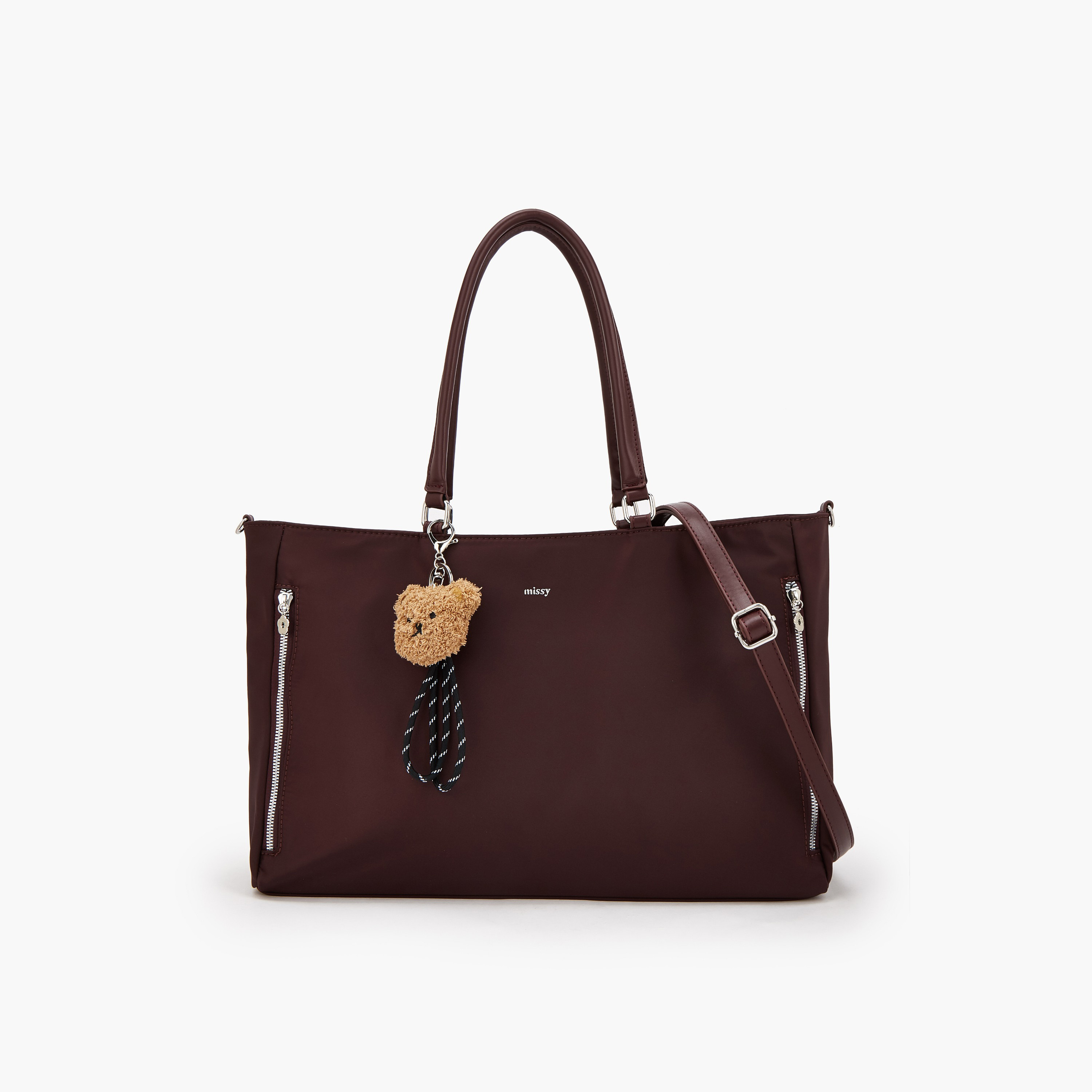 Missy Teddy Bear Charm Tote Bag with Zip Closure-women-bagsandwallets-handbags-image-1