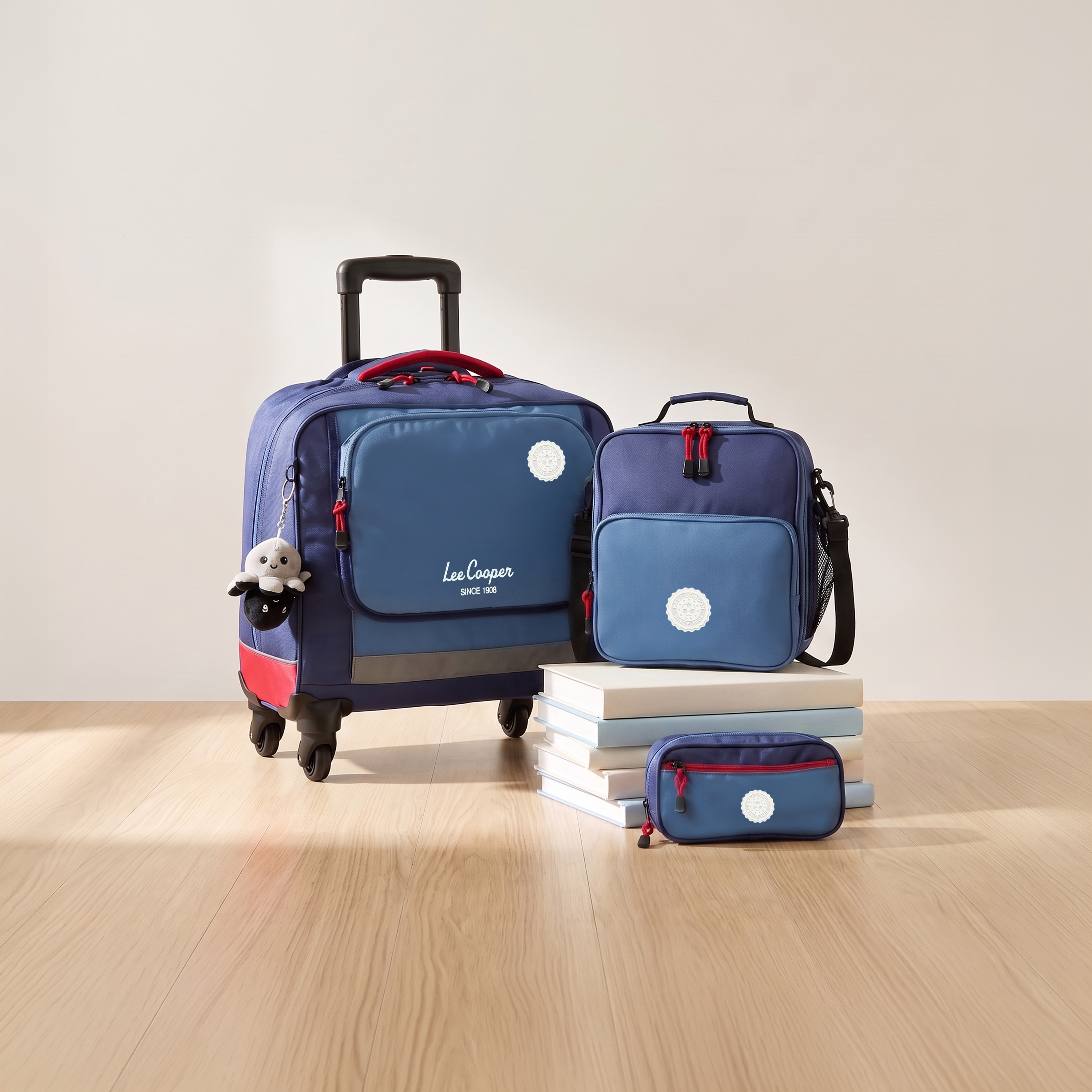 Lee Cooper Logo Print 3-Piece Trolley Bag for Kids 13+ Years with Pouch and Lunch Bag-school-bagsandbackpacks-trolleybags-image-1
