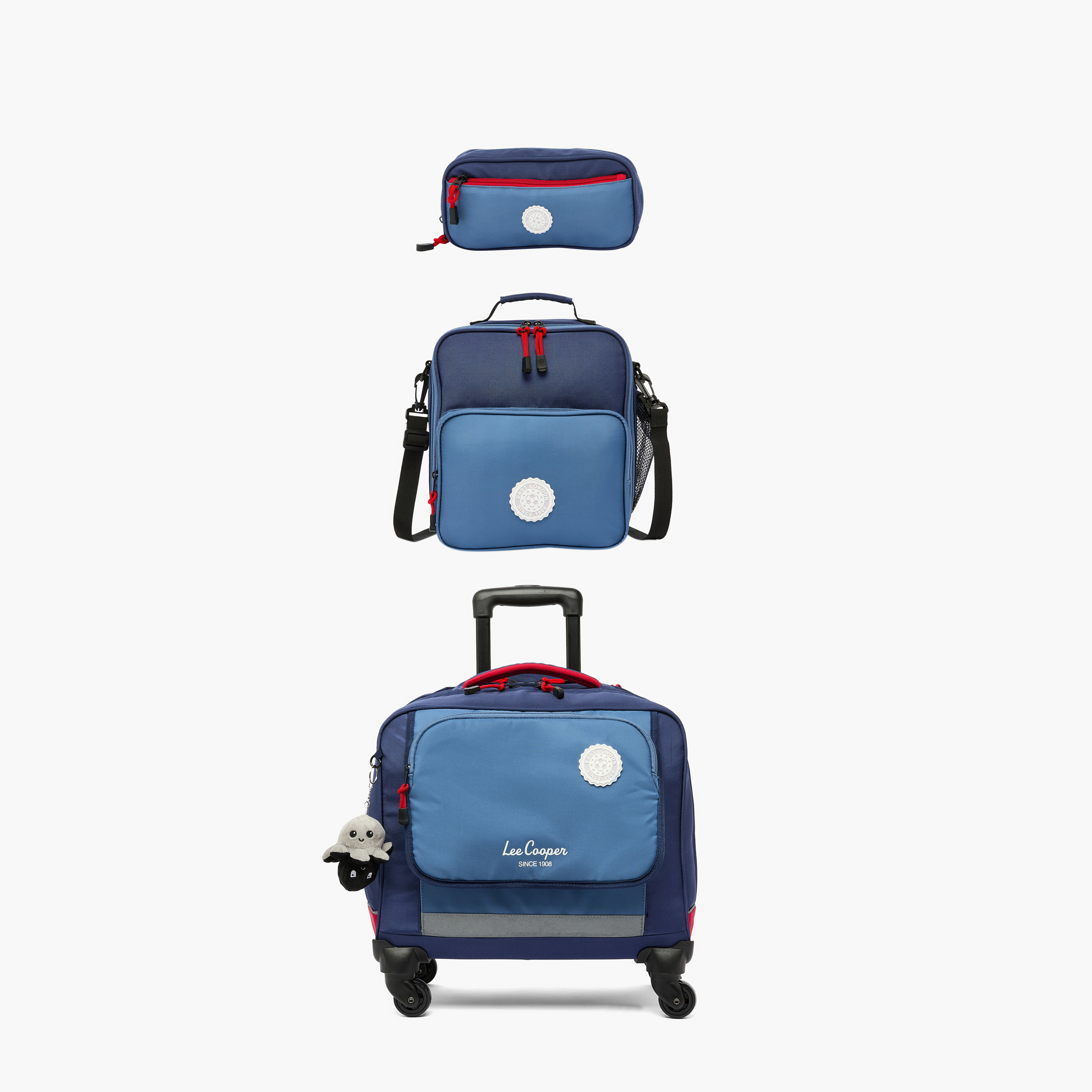 Lee Cooper Logo Print 3-Piece Trolley Bag for Kids 13+ Years with Pouch and Lunch Bag-school-bagsandbackpacks-trolleybags-image-2