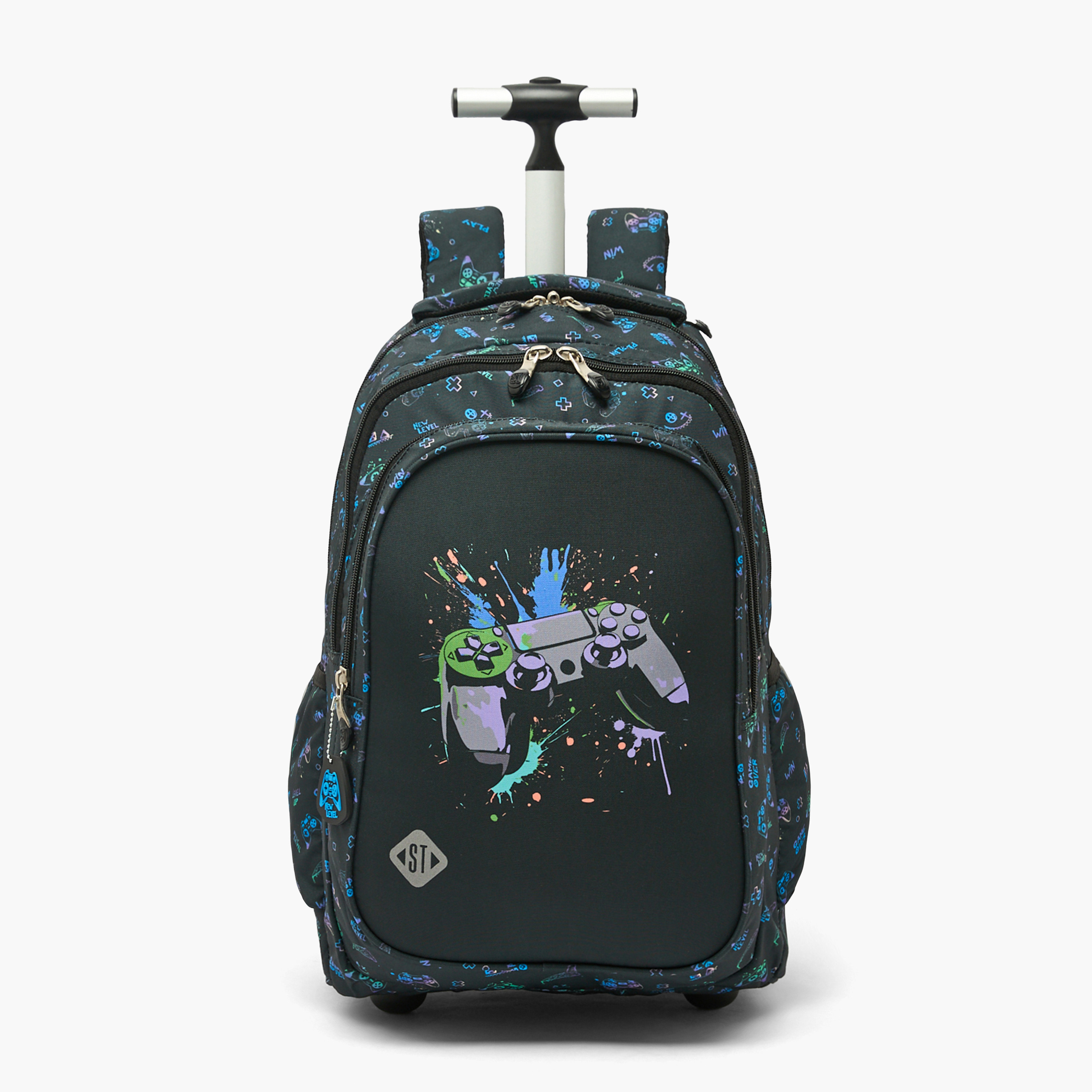 St.Right Controller Print Trolley Backpack for Boys 8-13 Years with Retractable Handle - 18 inch-school-bagsandbackpacks-trolleybags-image-1