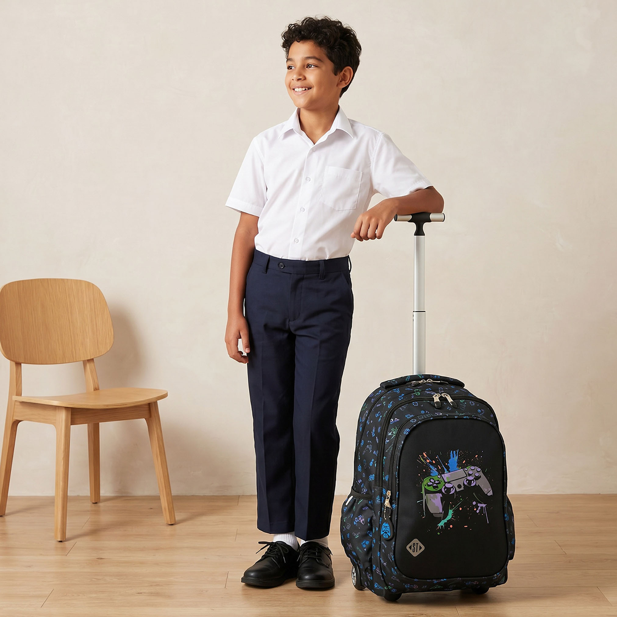 St.Right Controller Print Trolley Backpack for Boys 8-13 Years with Retractable Handle - 18 inch-school-bagsandbackpacks-trolleybags-image-3