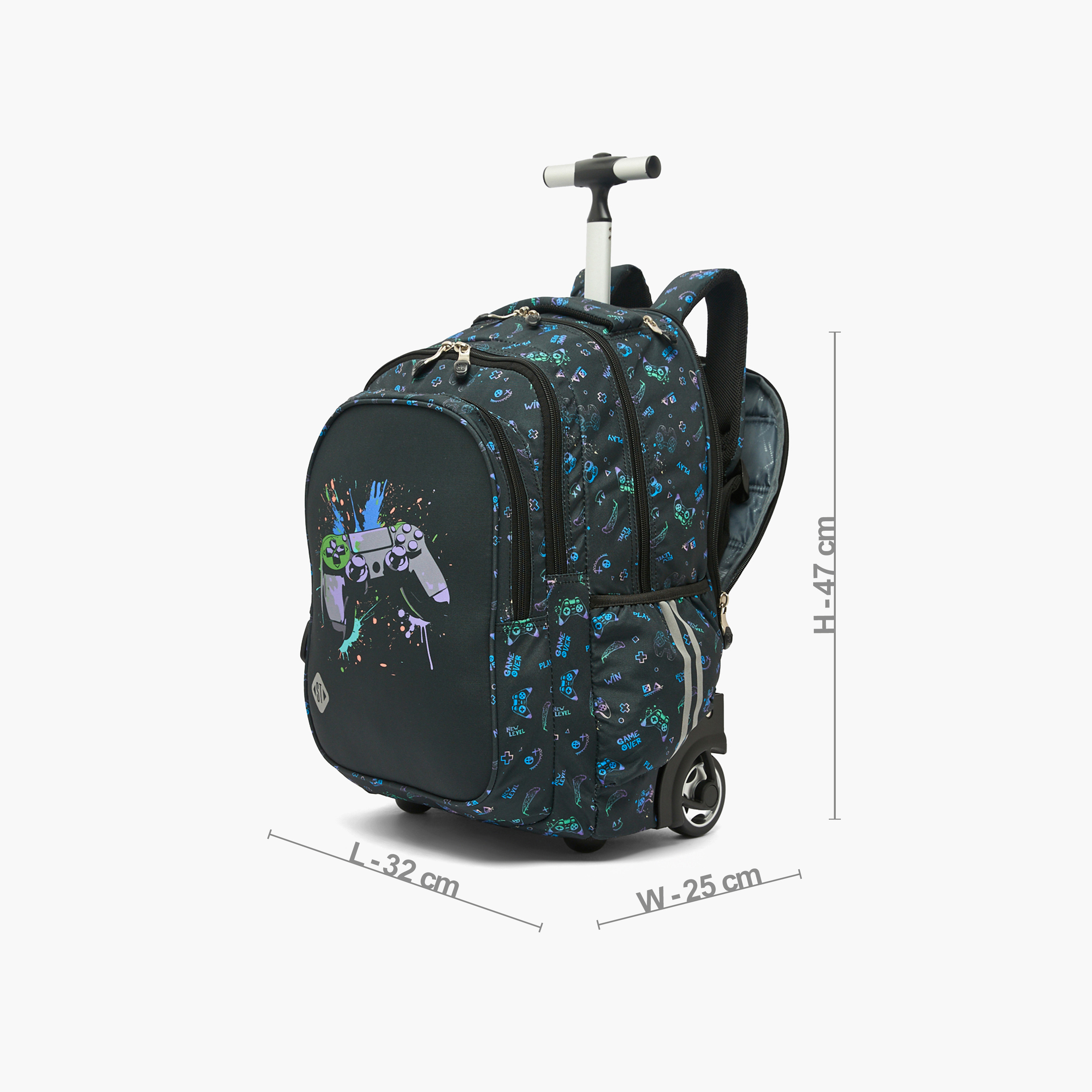 St.Right Controller Print Trolley Backpack for Boys 8-13 Years with Retractable Handle - 18 inch-school-bagsandbackpacks-trolleybags-image-5