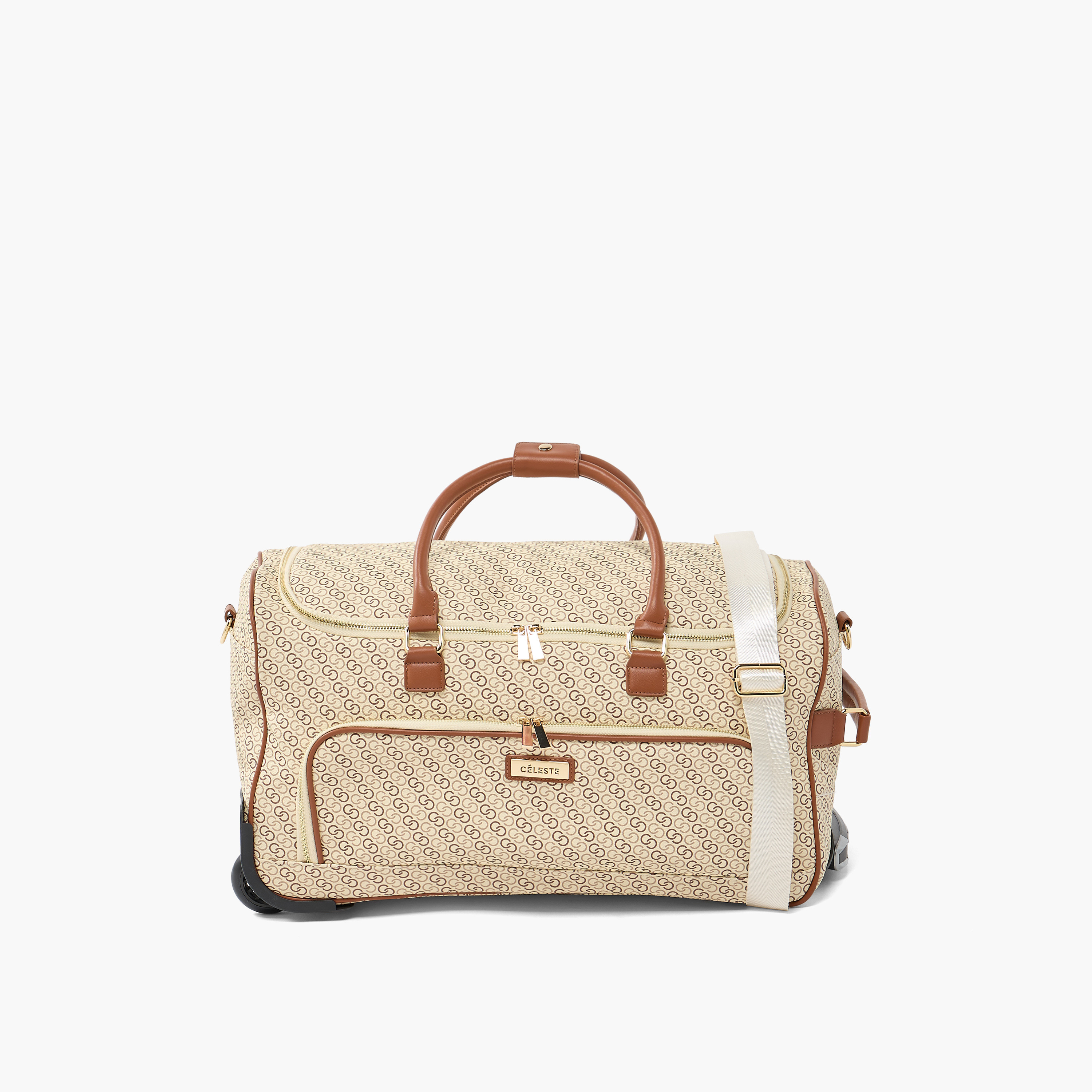 Celeste Monogram Print Duffle Bag with Wheels-travel-luggagesandbags-dufflebags-image-1