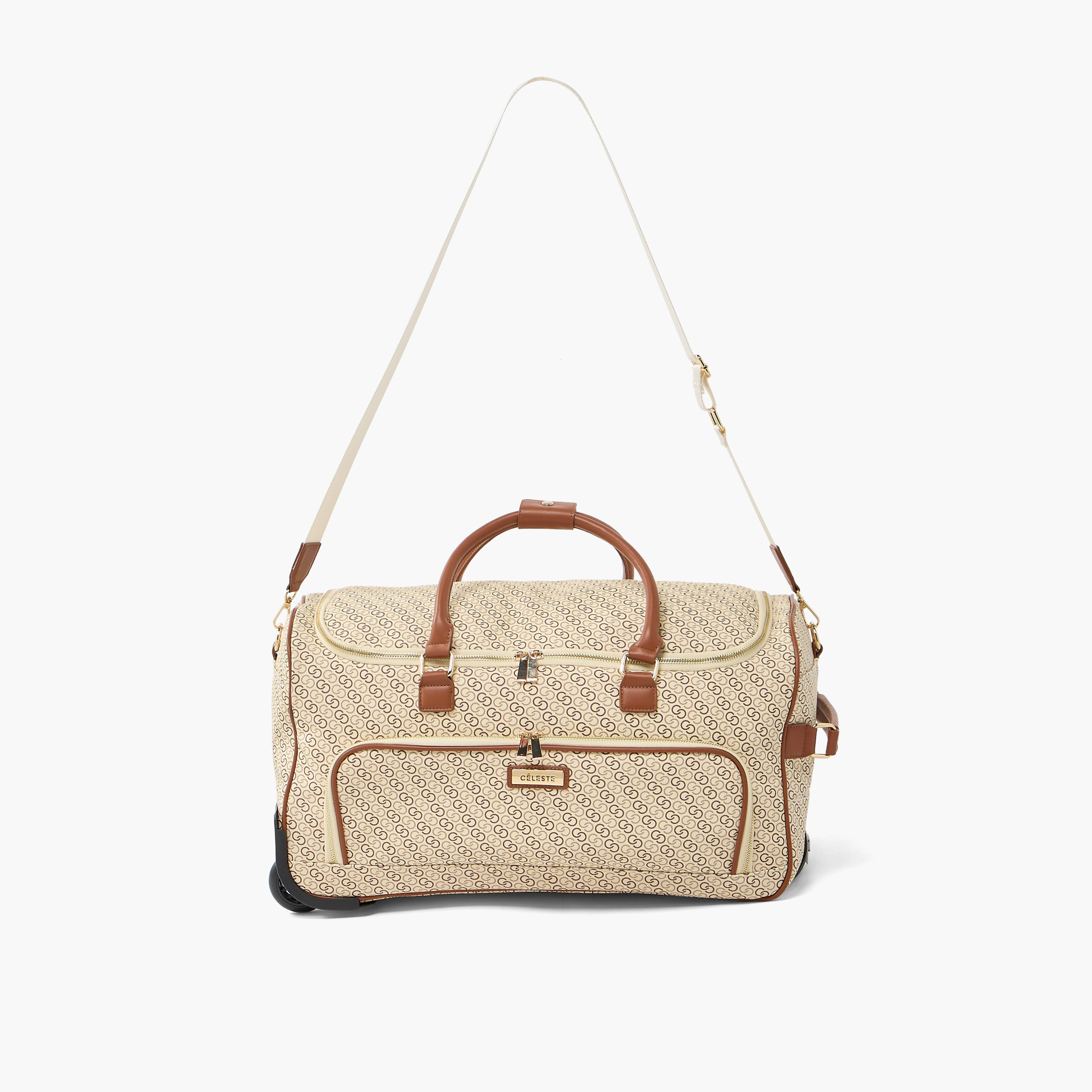 Celeste Monogram Print Duffle Bag with Wheels-travel-luggagesandbags-dufflebags-image-2