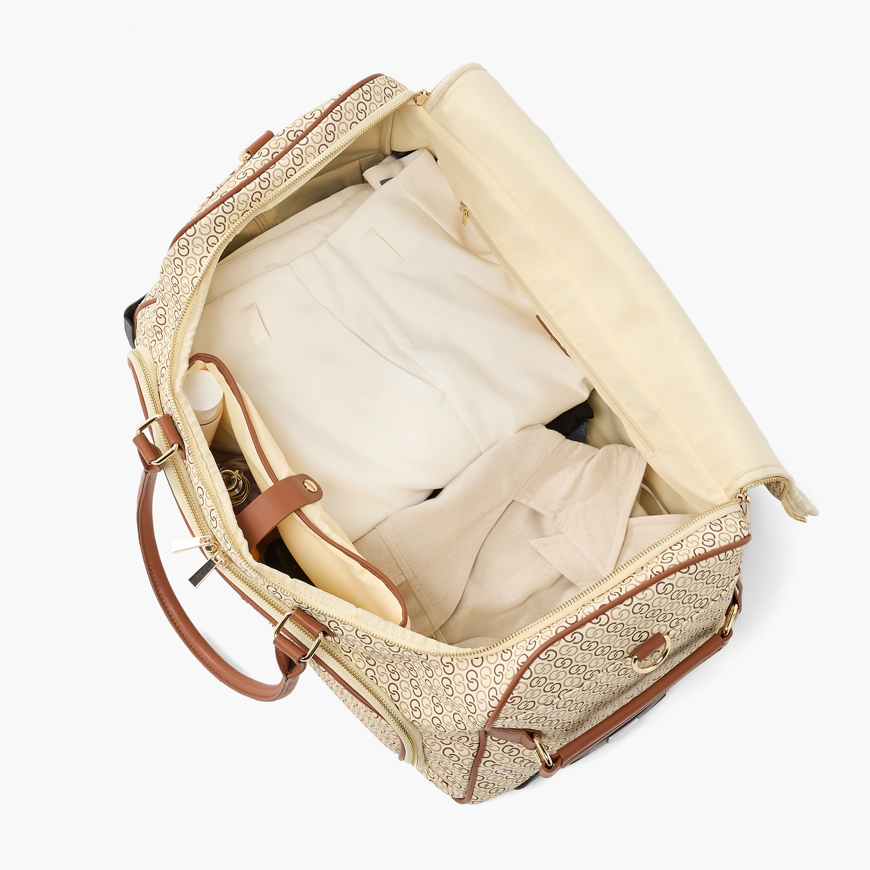 Celeste Monogram Print Duffle Bag with Wheels-travel-luggagesandbags-dufflebags-image-8