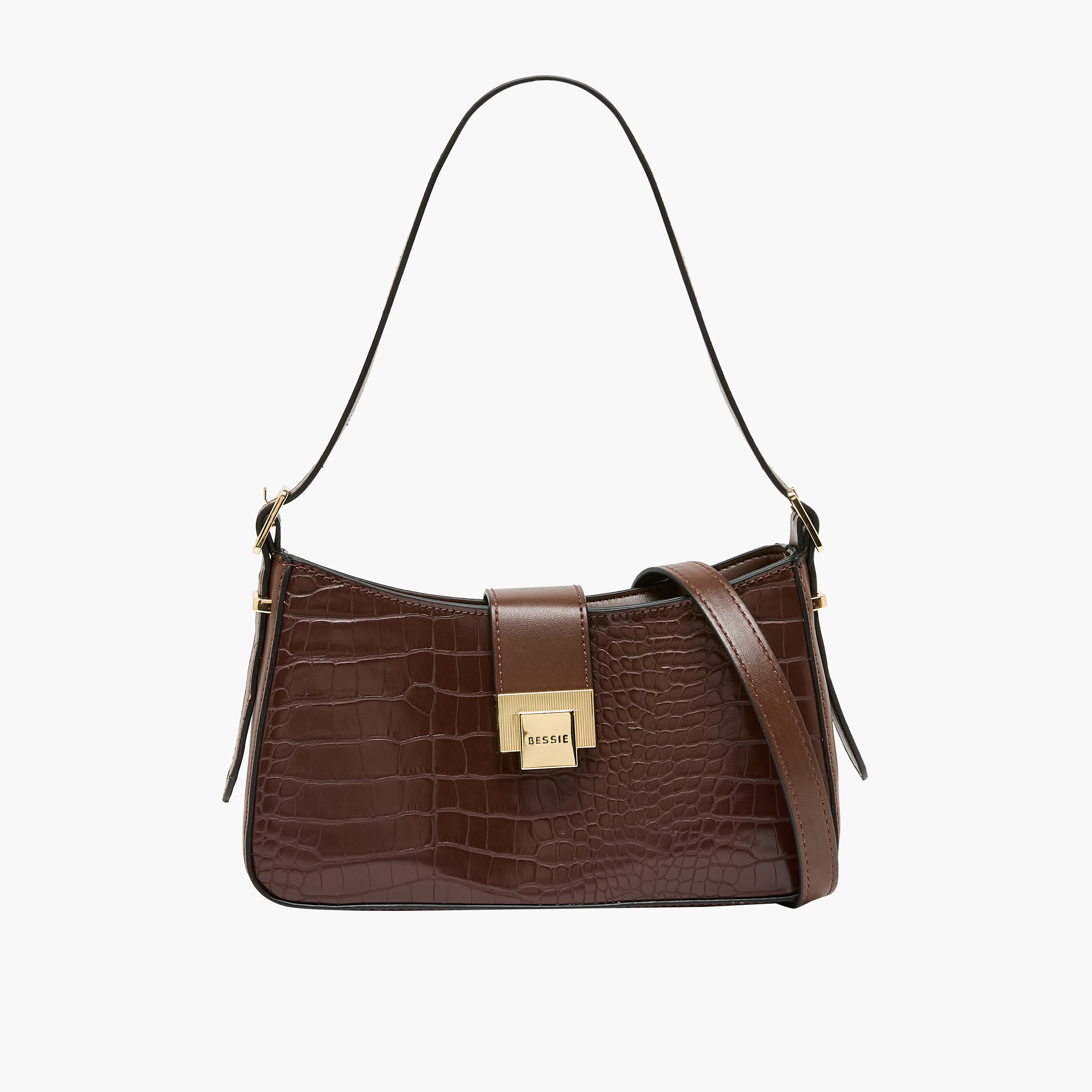 Bessie London Textured Baguette Bag with Adjustable Strap-women-bagsandwallets-handbags-image-1