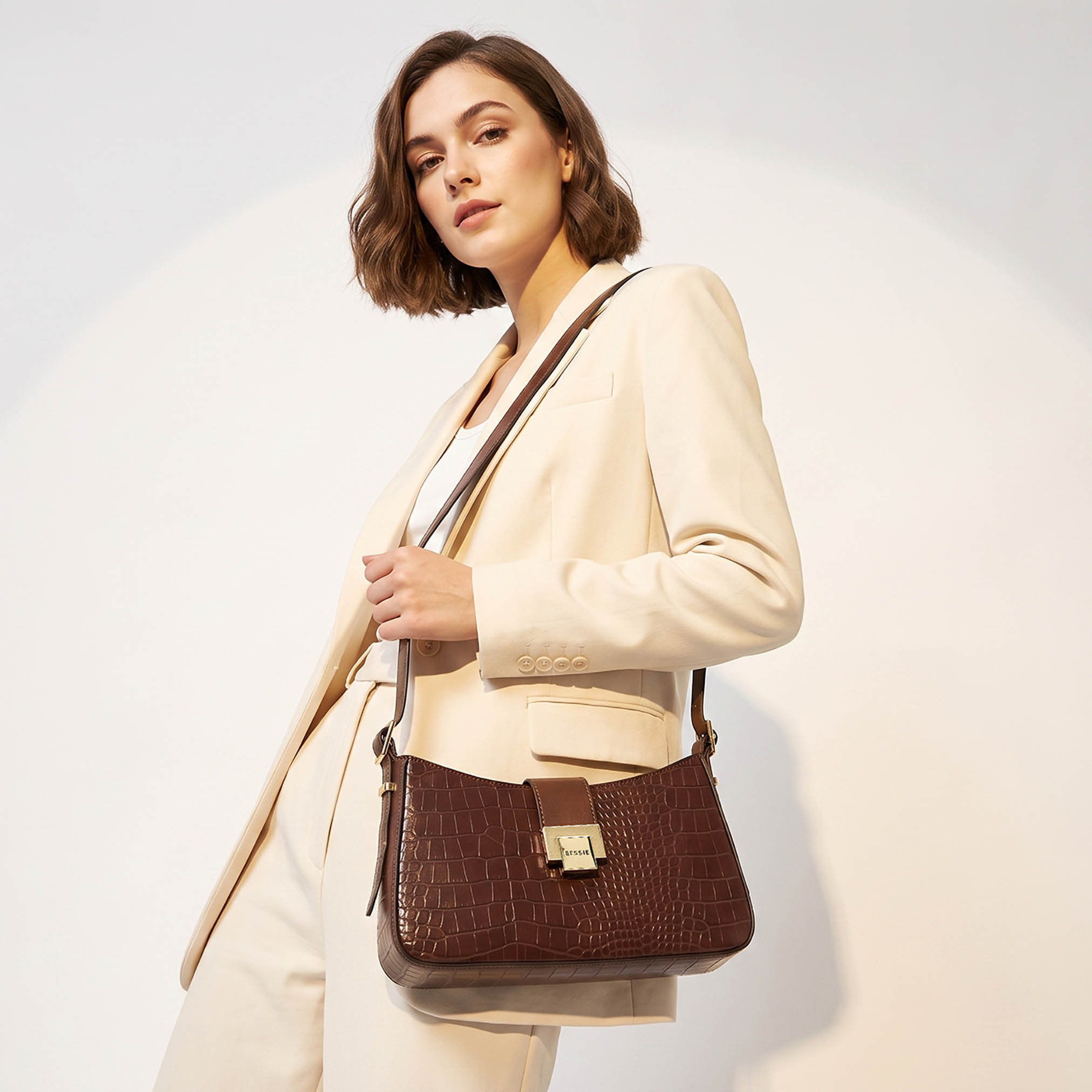 Bessie London Textured Baguette Bag with Adjustable Strap-women-bagsandwallets-handbags-image-2