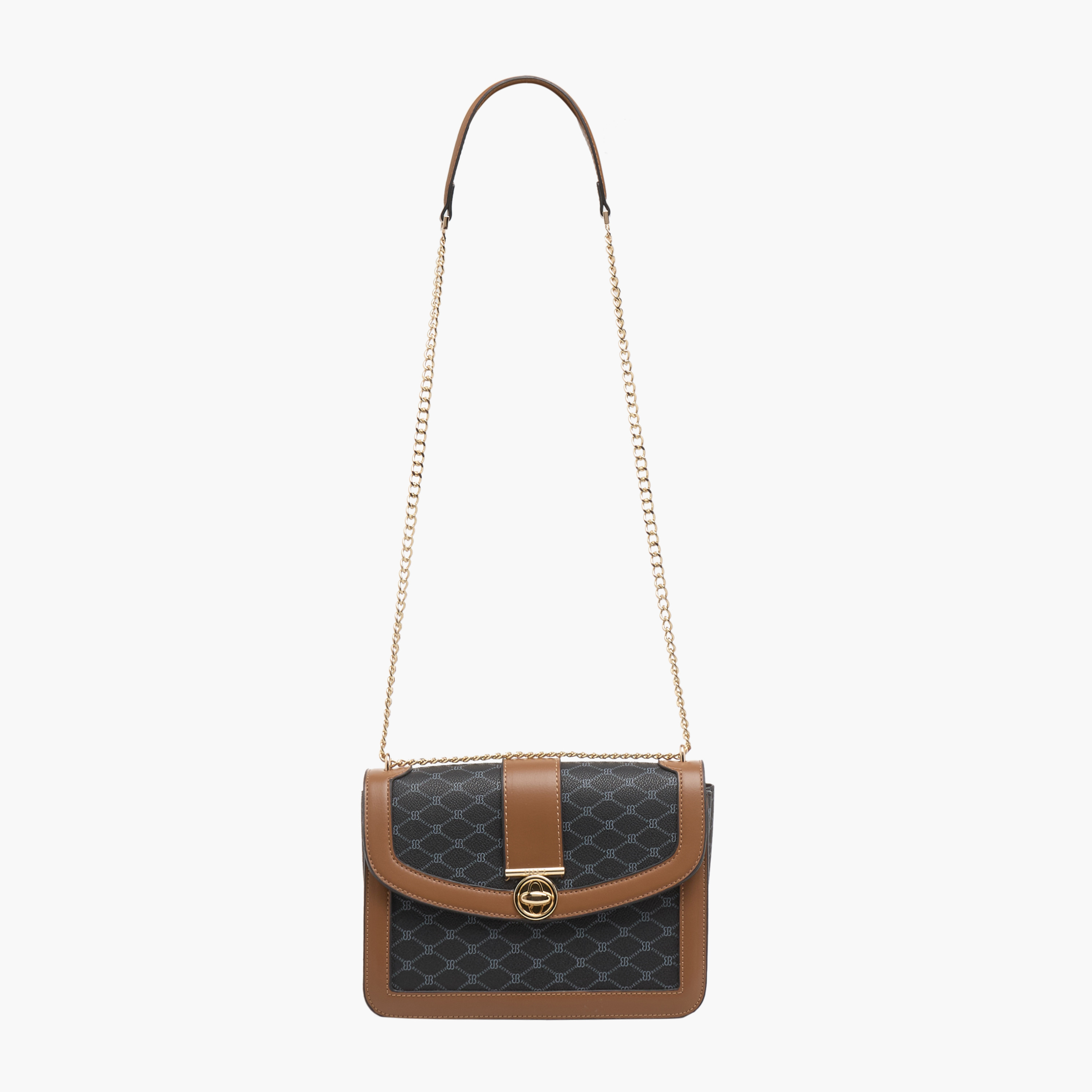 Bessie London Monogram Print Crossbody Bag with Chain Strap-women-bagsandwallets-handbags-image-2