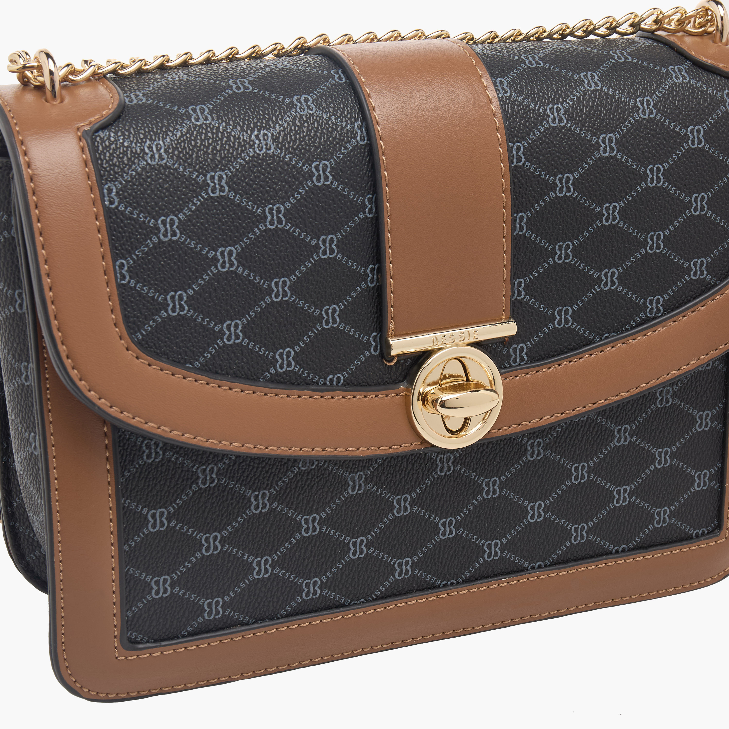 Bessie London Monogram Print Crossbody Bag with Chain Strap-women-bagsandwallets-handbags-image-4