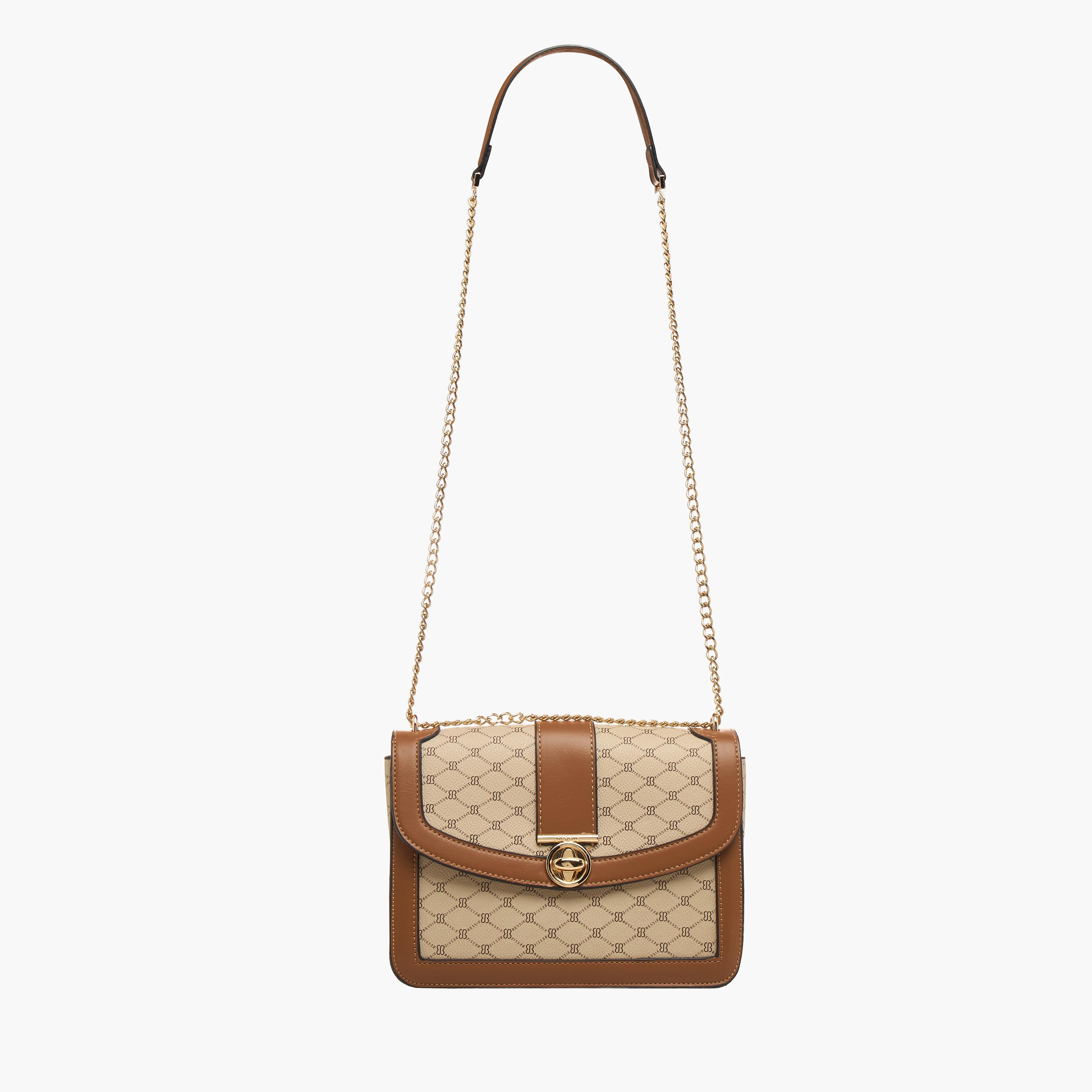 Bessie London Monogram Print Crossbody Bag with Chain Strap-women-bagsandwallets-handbags-image-3