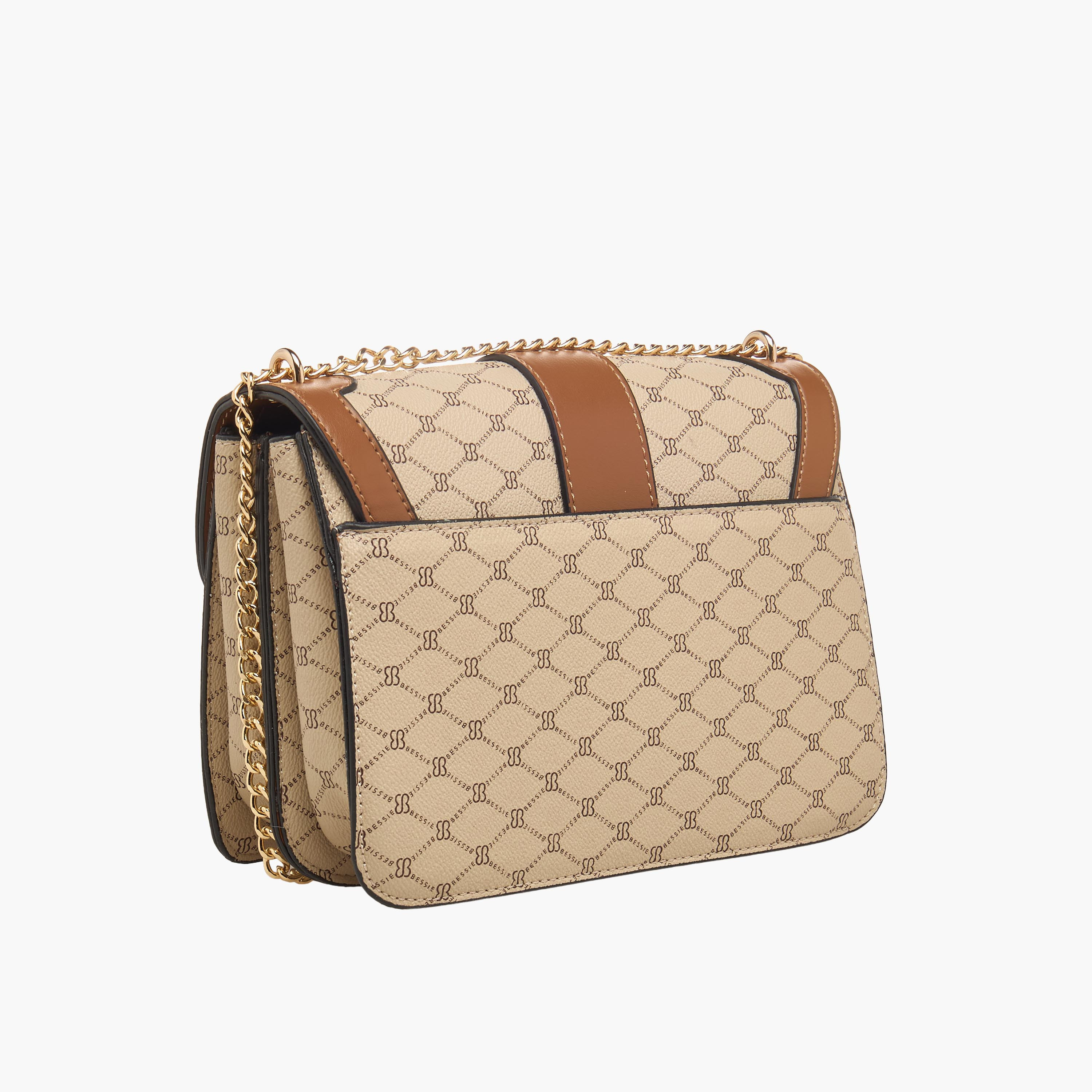 Bessie London Monogram Print Crossbody Bag with Chain Strap-women-bagsandwallets-handbags-image-4
