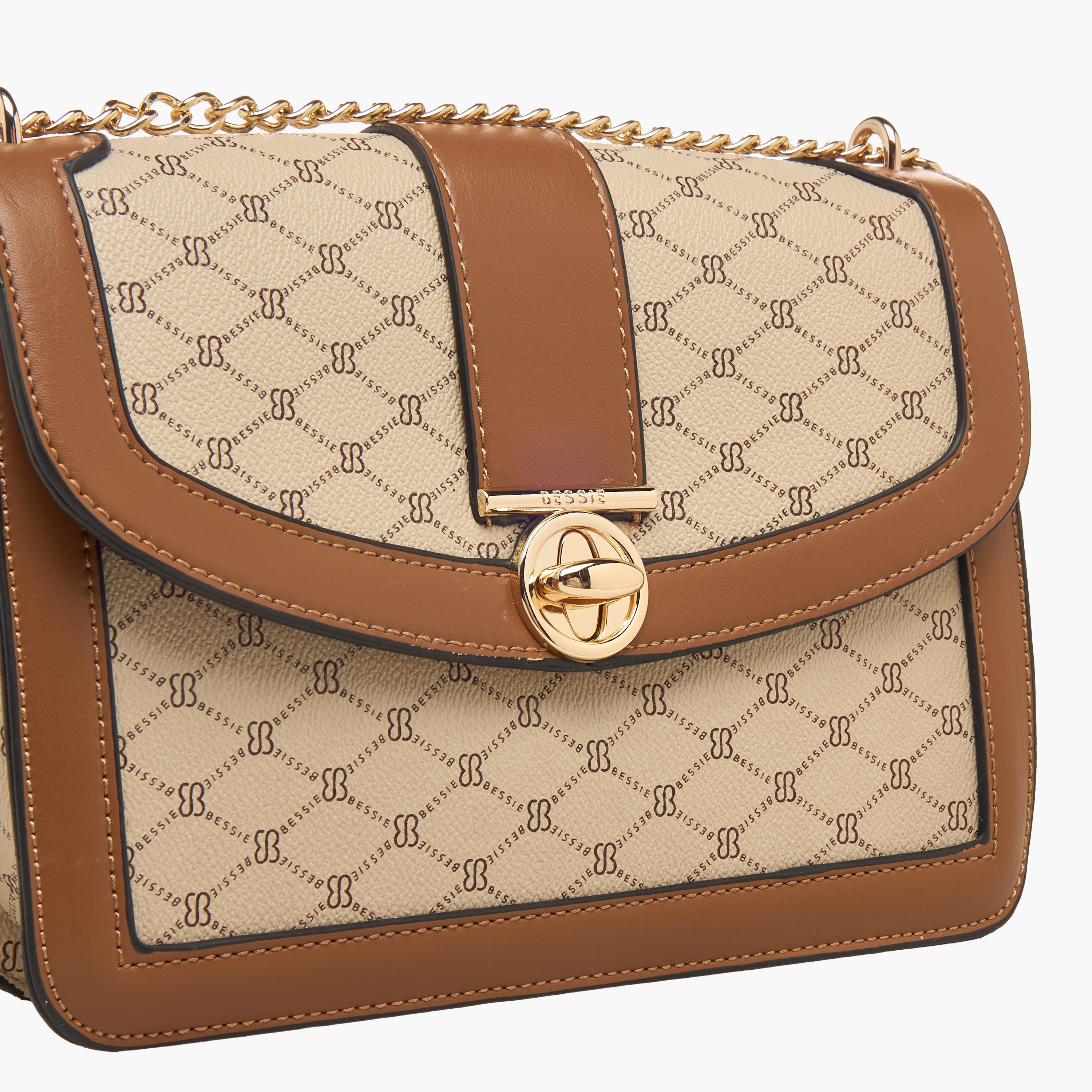 Bessie London Monogram Print Crossbody Bag with Chain Strap-women-bagsandwallets-handbags-image-5