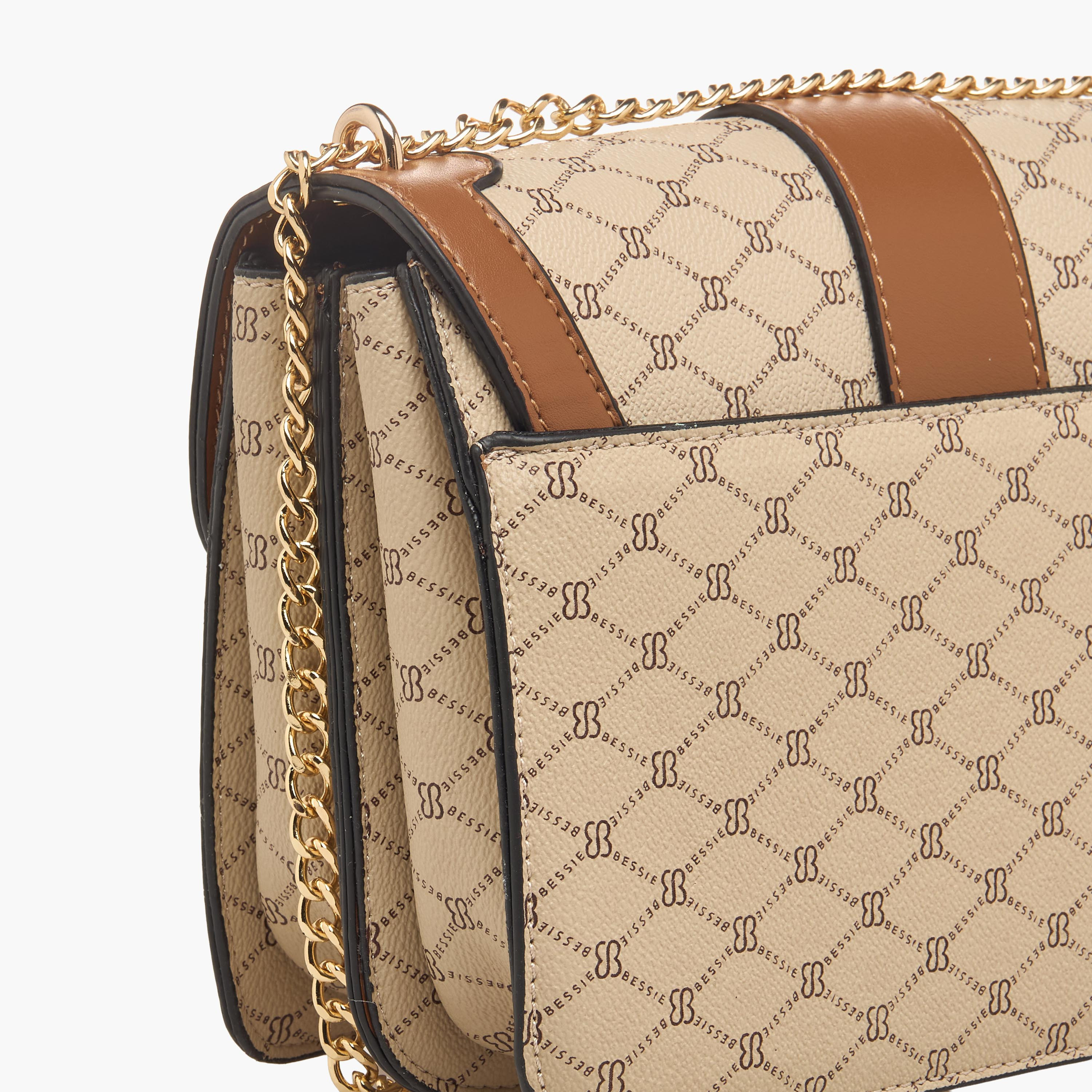 Bessie London Monogram Print Crossbody Bag with Chain Strap-women-bagsandwallets-handbags-image-6
