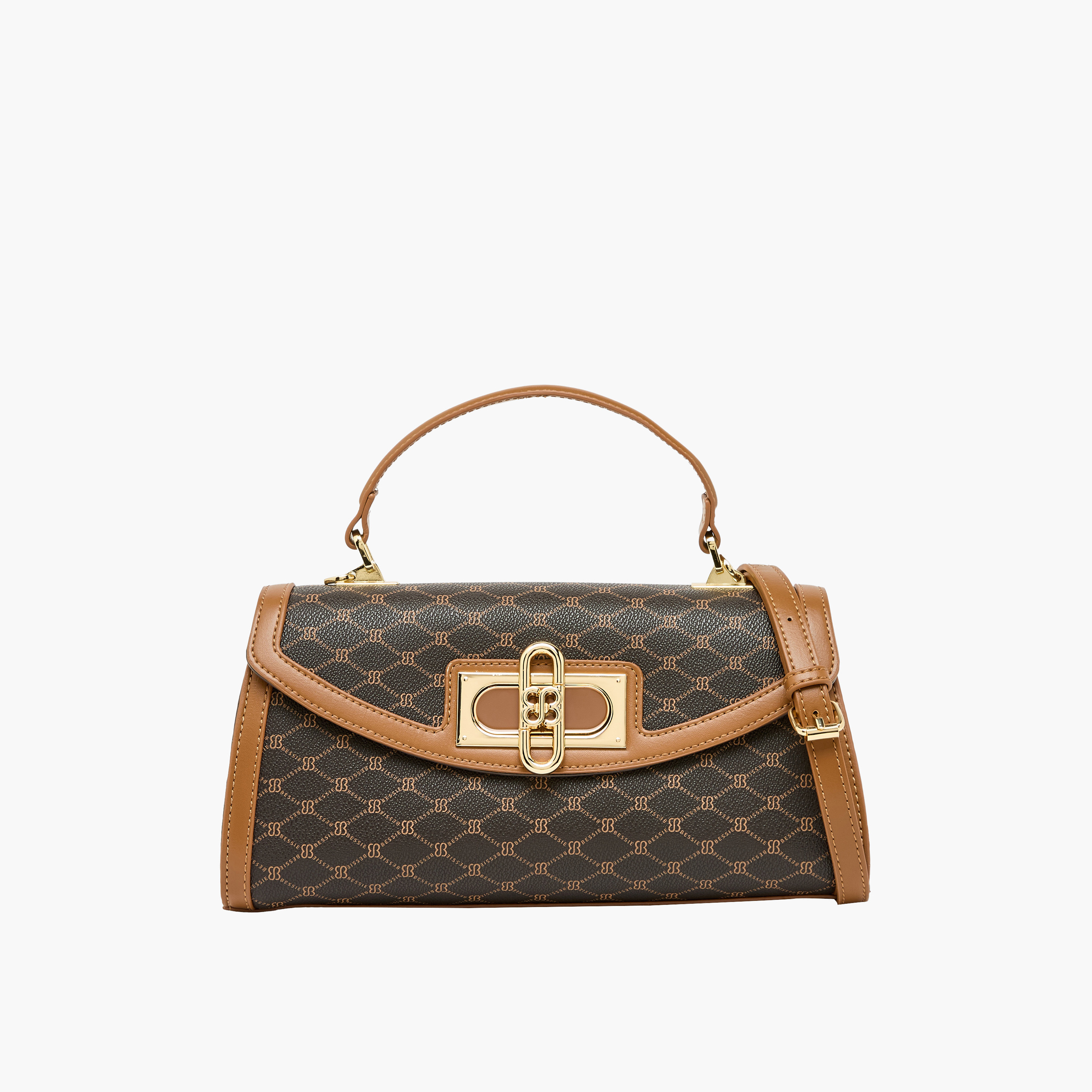 Bessie London Monogram Print Crossbody Bag with Top Handle-women-bagsandwallets-handbags-image-1