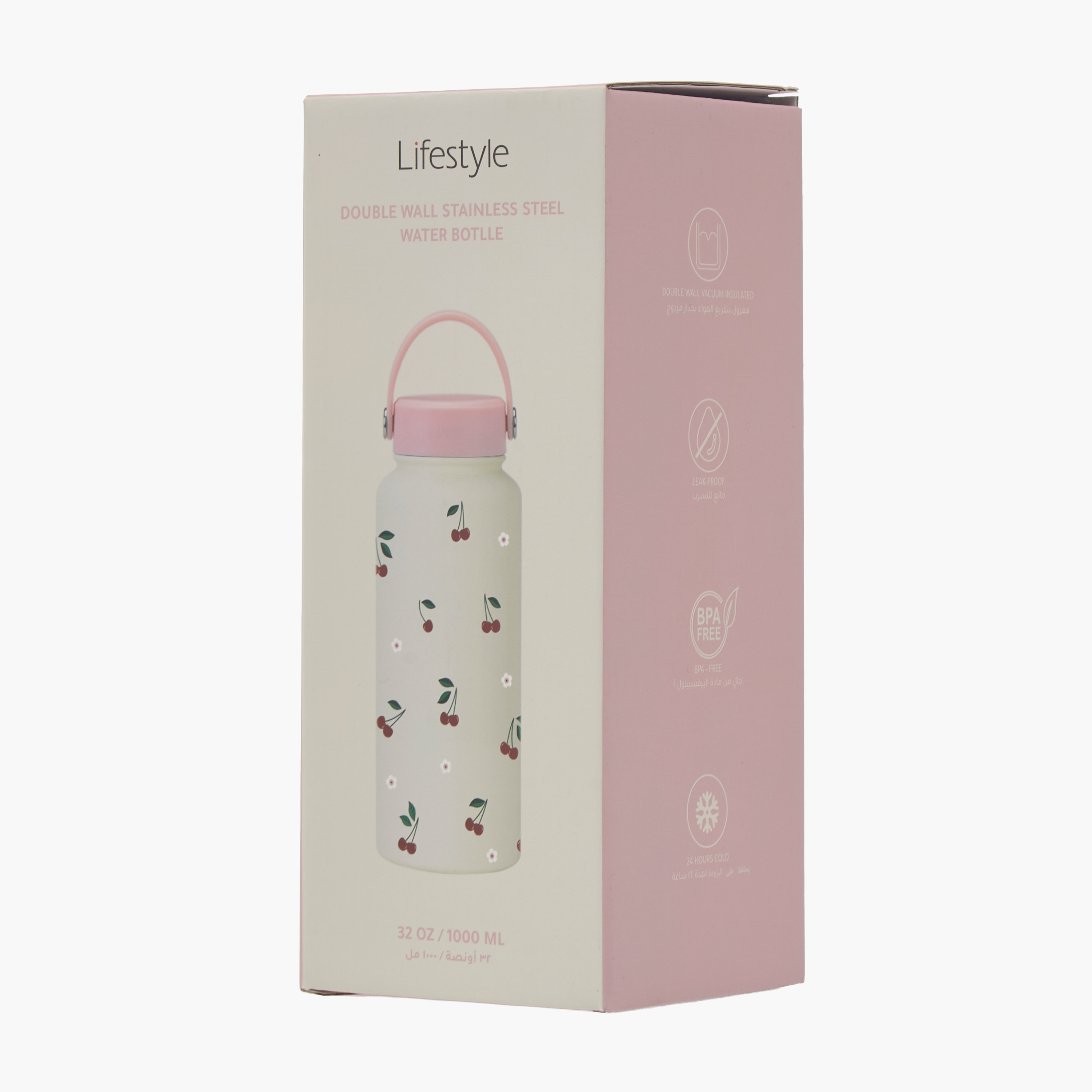 Cherry Print Double Wall Stainless Steel Water Bottle with Handle - 1 L-household-dining-drinkserveware-bottles-image-8