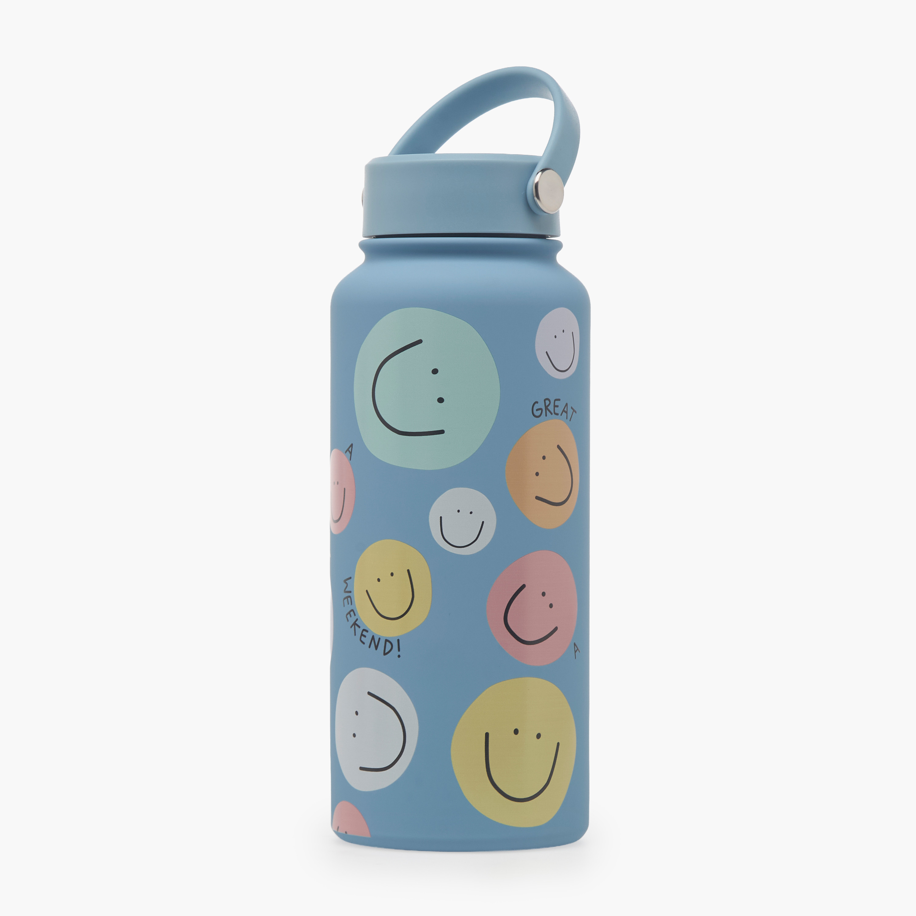 Smiley Print Stainless Steel Water Bottle with Double Wall Insulation - 1 L-household-dining-drinkserveware-bottles-image-1