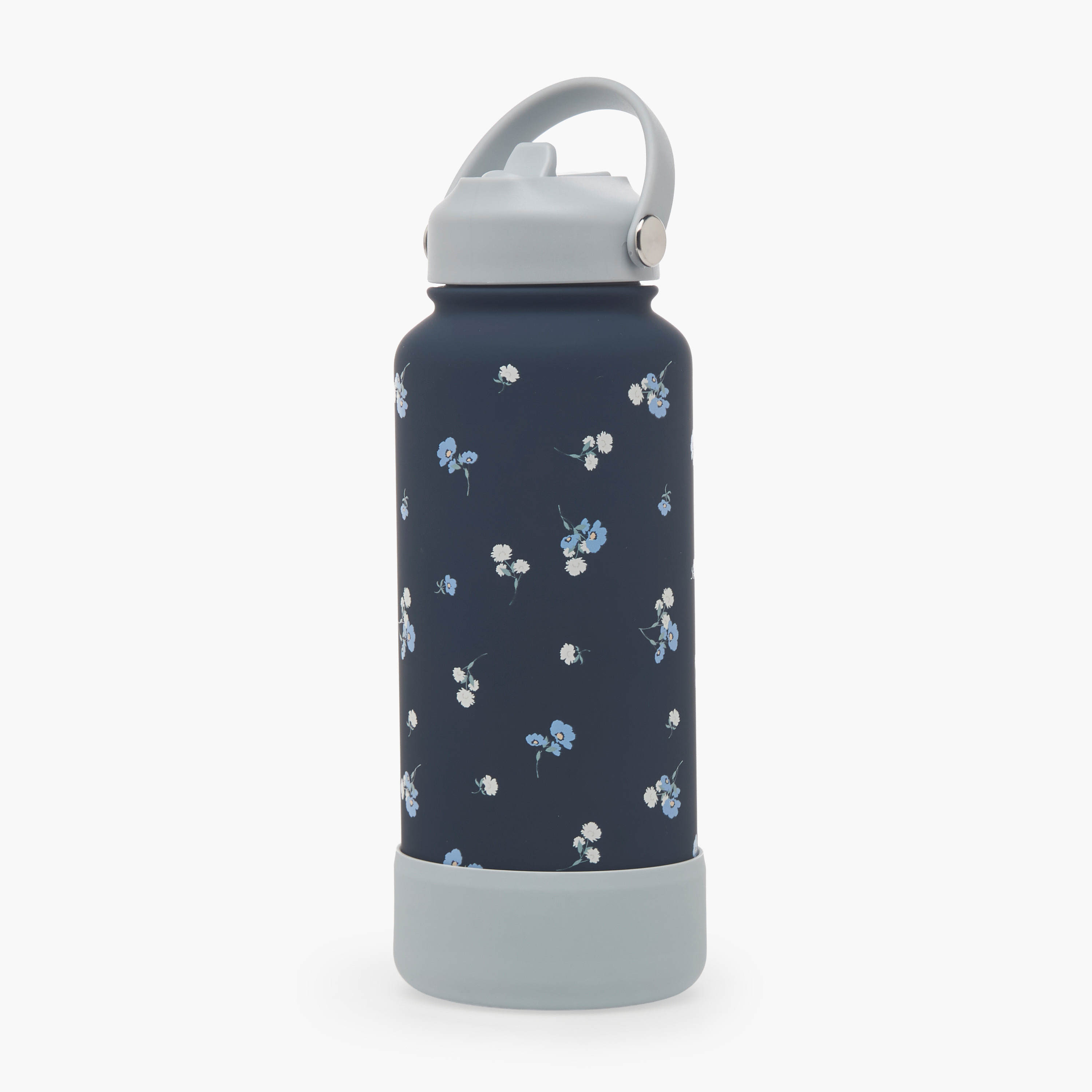 Floral Print Double Wall Stainless Steel Water Bottle with Handle - 1 L-household-dining-drinkserveware-bottles-image-1