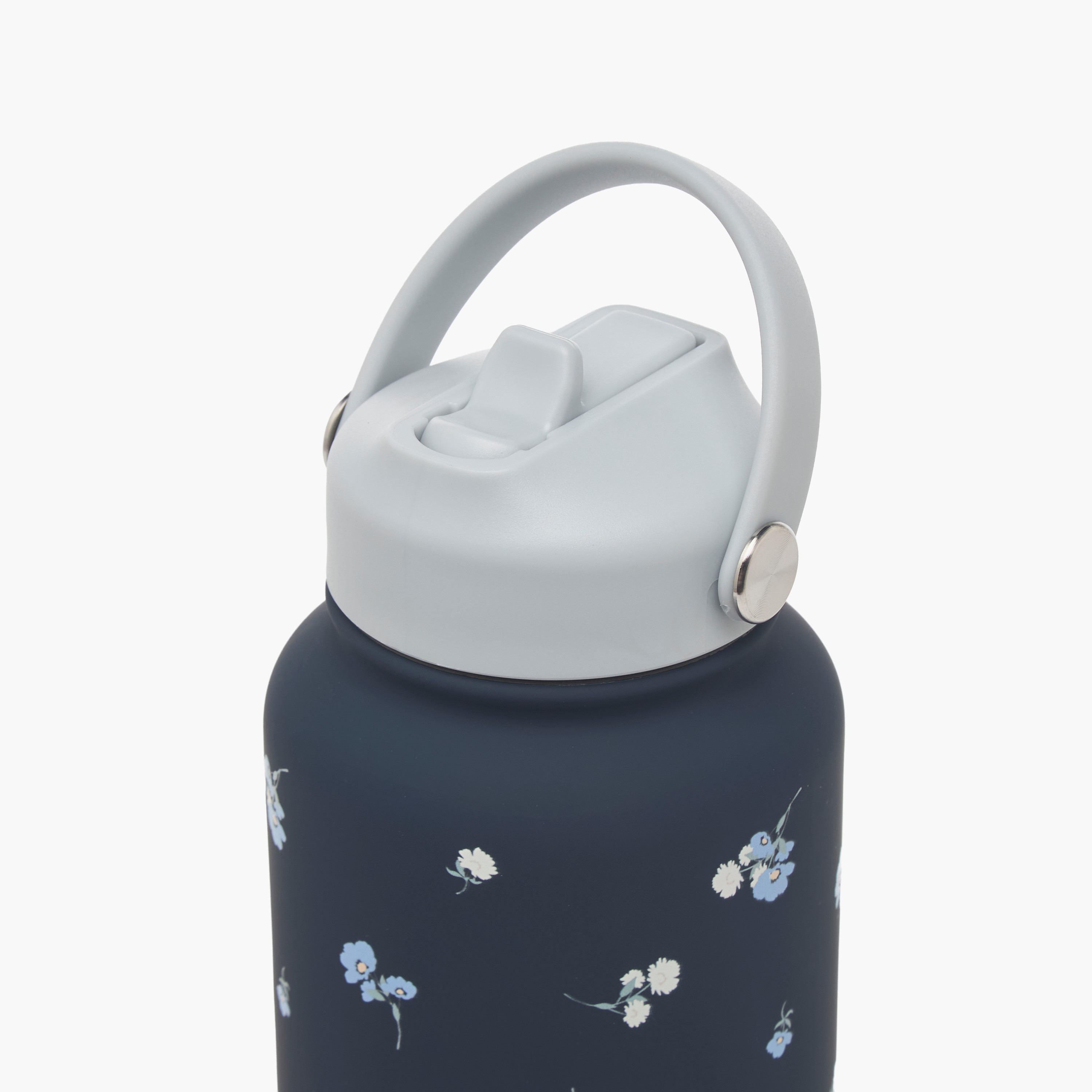 Floral Print Double Wall Stainless Steel Water Bottle with Handle - 1 L-household-dining-drinkserveware-bottles-image-4