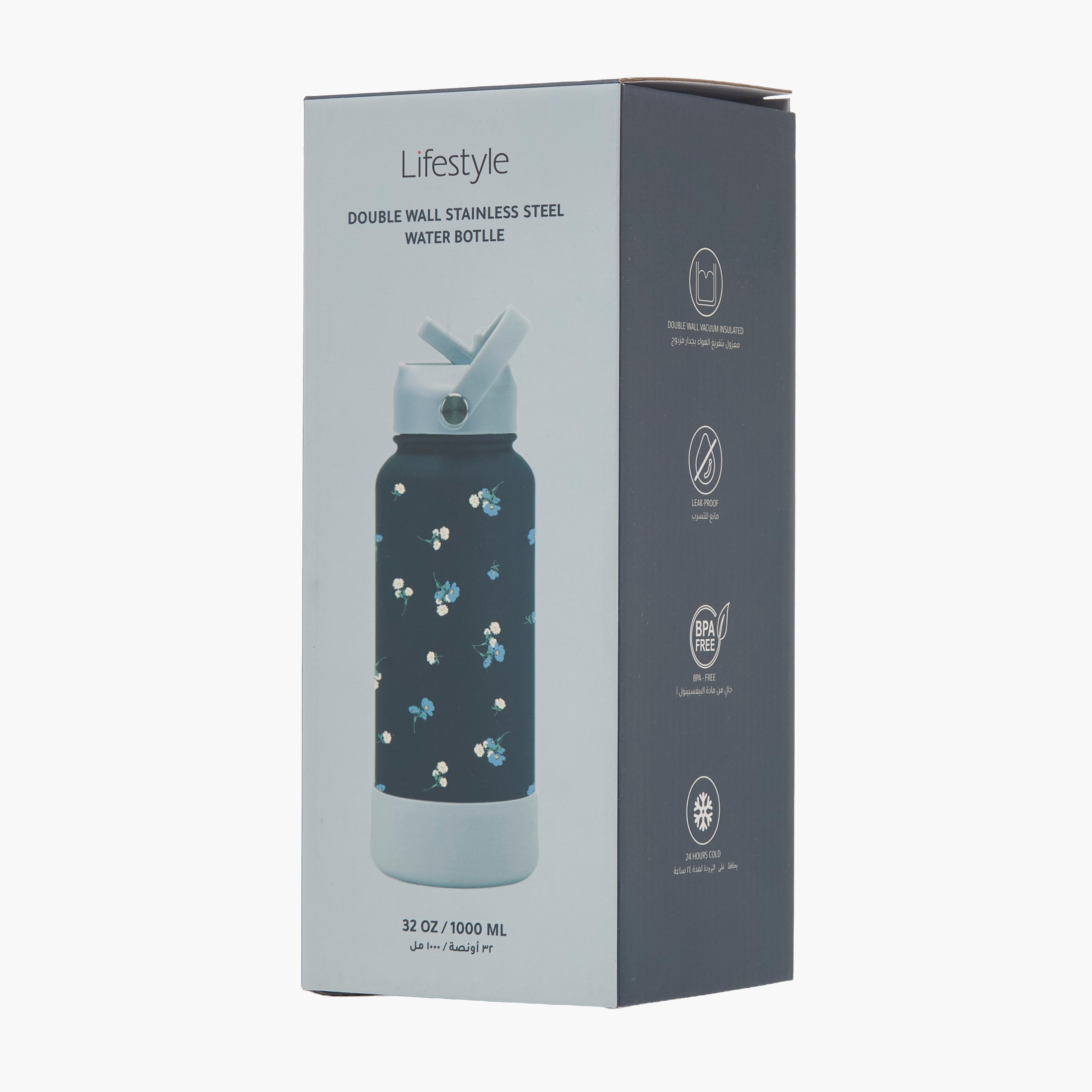 Floral Print Double Wall Stainless Steel Water Bottle with Handle - 1 L-household-dining-drinkserveware-bottles-image-9