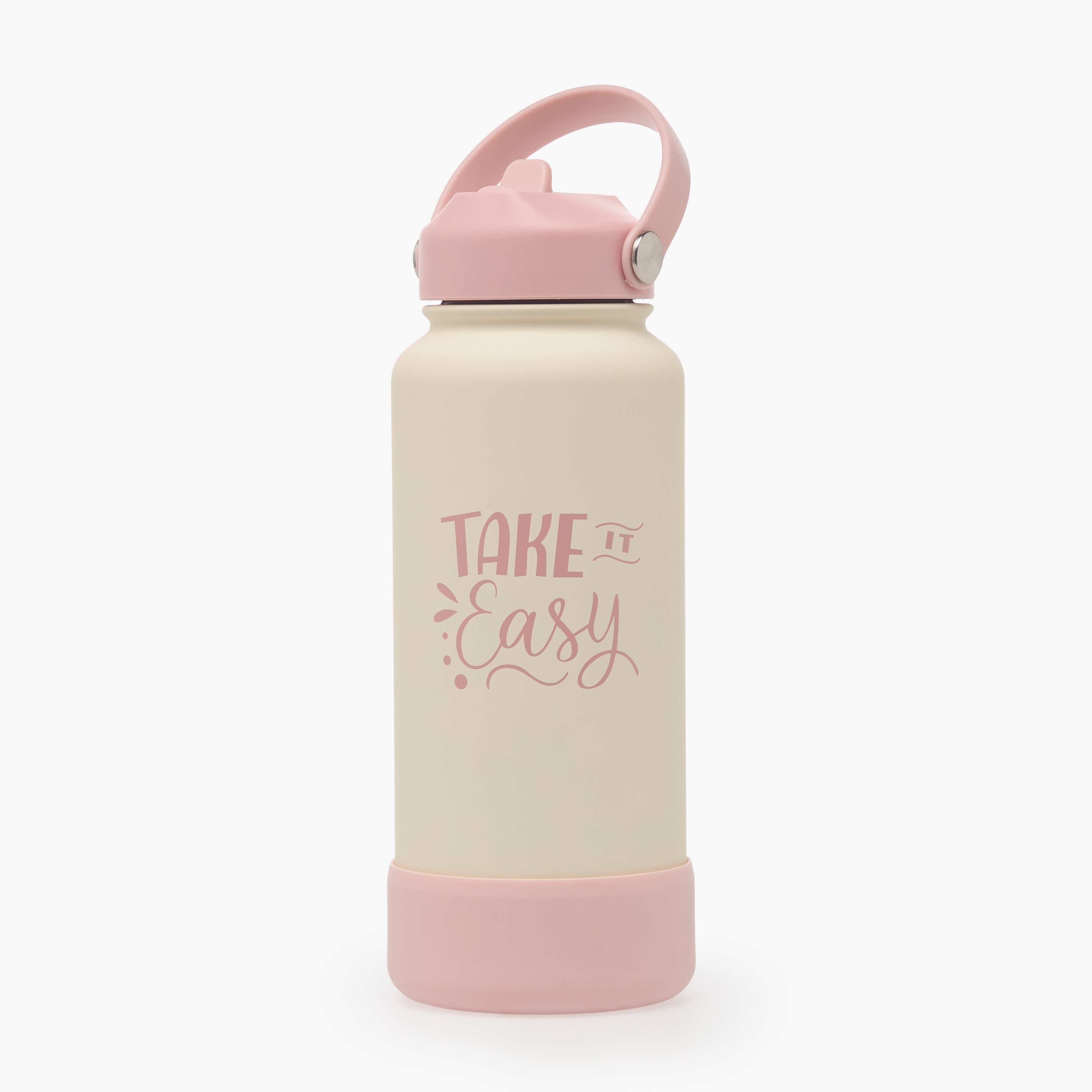Slogan Print Double Wall Stainless Steel Water Bottle with Handle - 1 L-household-dining-drinkserveware-bottles-image-1