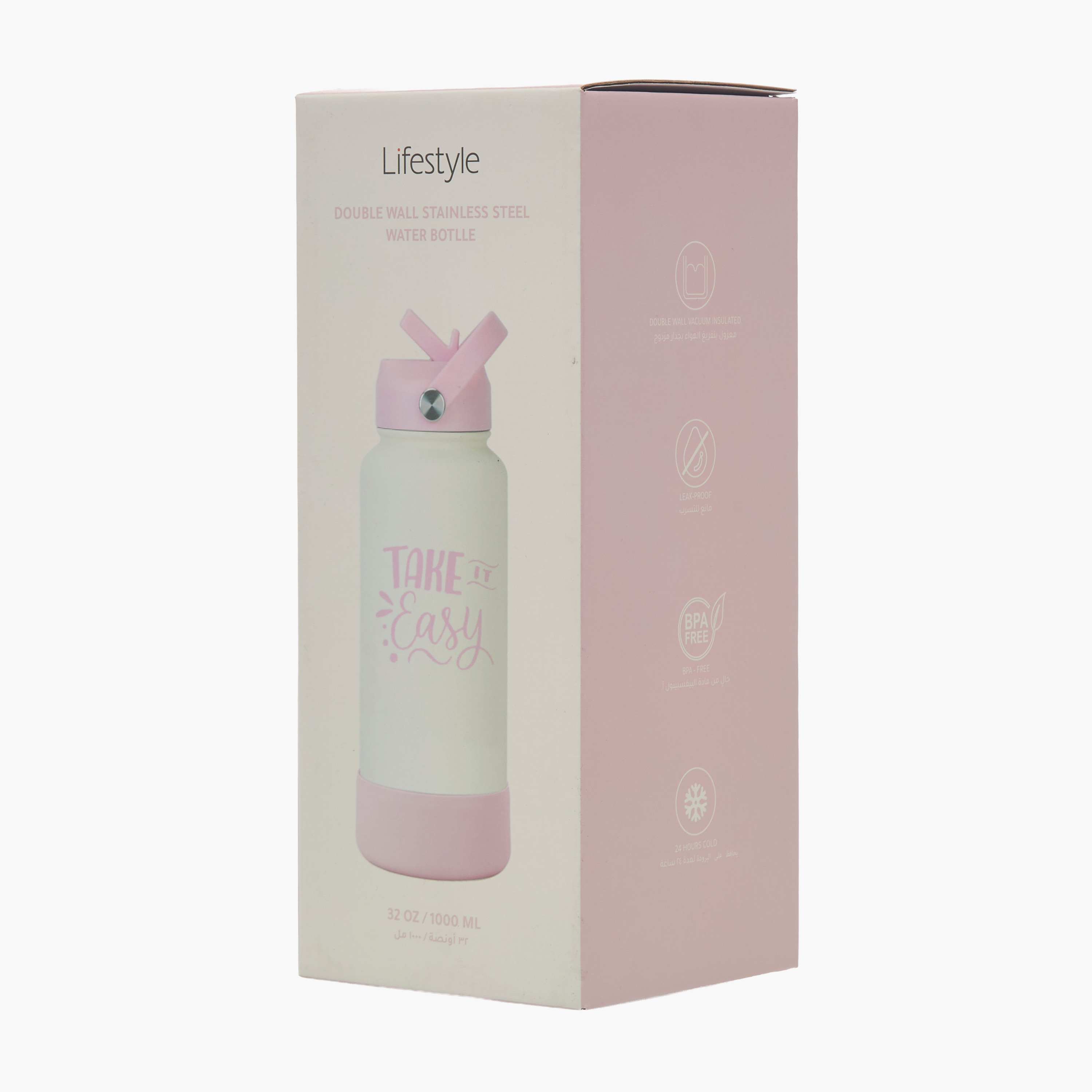Slogan Print Double Wall Stainless Steel Water Bottle with Handle - 1 L-household-dining-drinkserveware-bottles-image-9