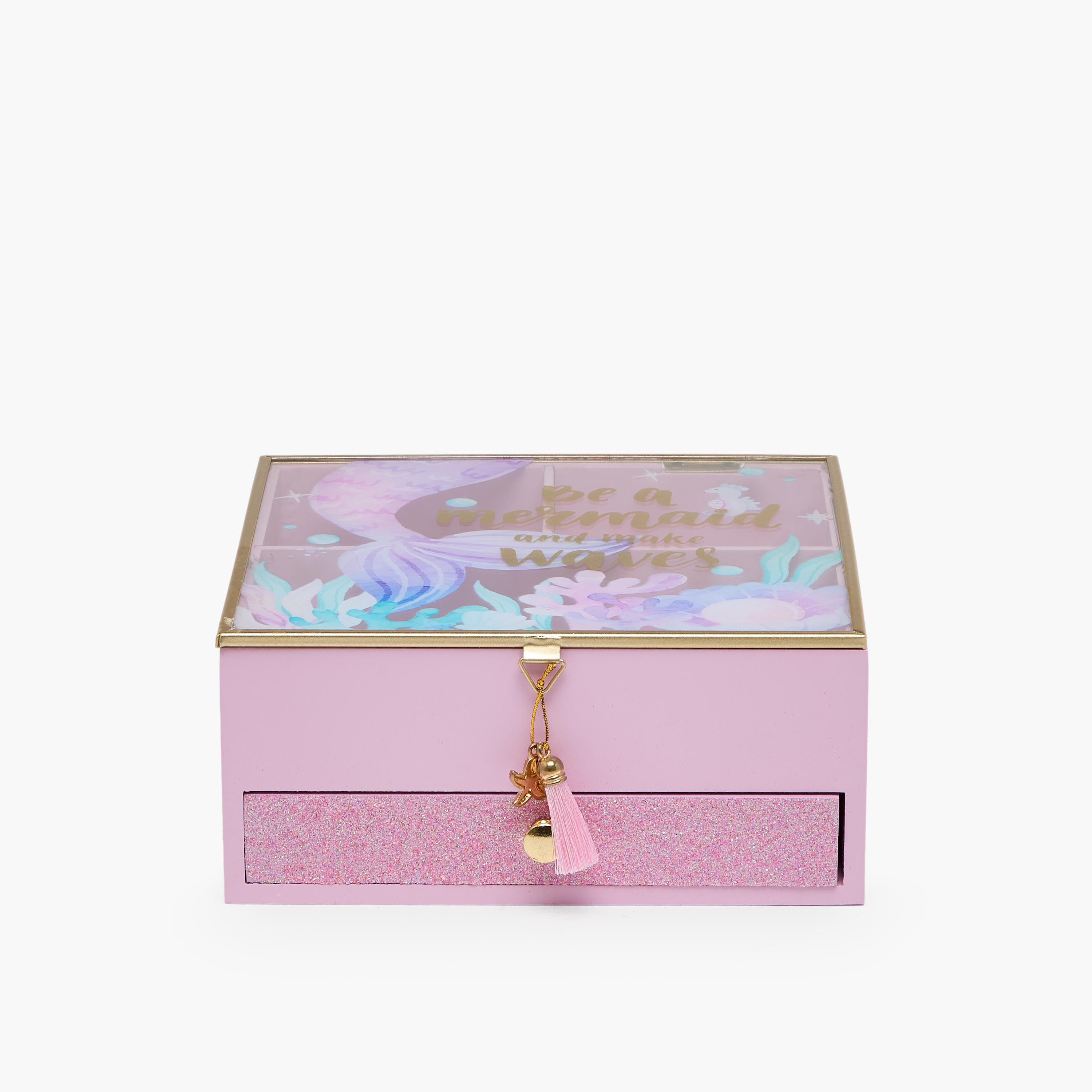 Findz 4-Compartment Jewellery Box with Mermaid Print - 18x18x8 cms-women-watchesandjewellery-jewellery-storage-image-1