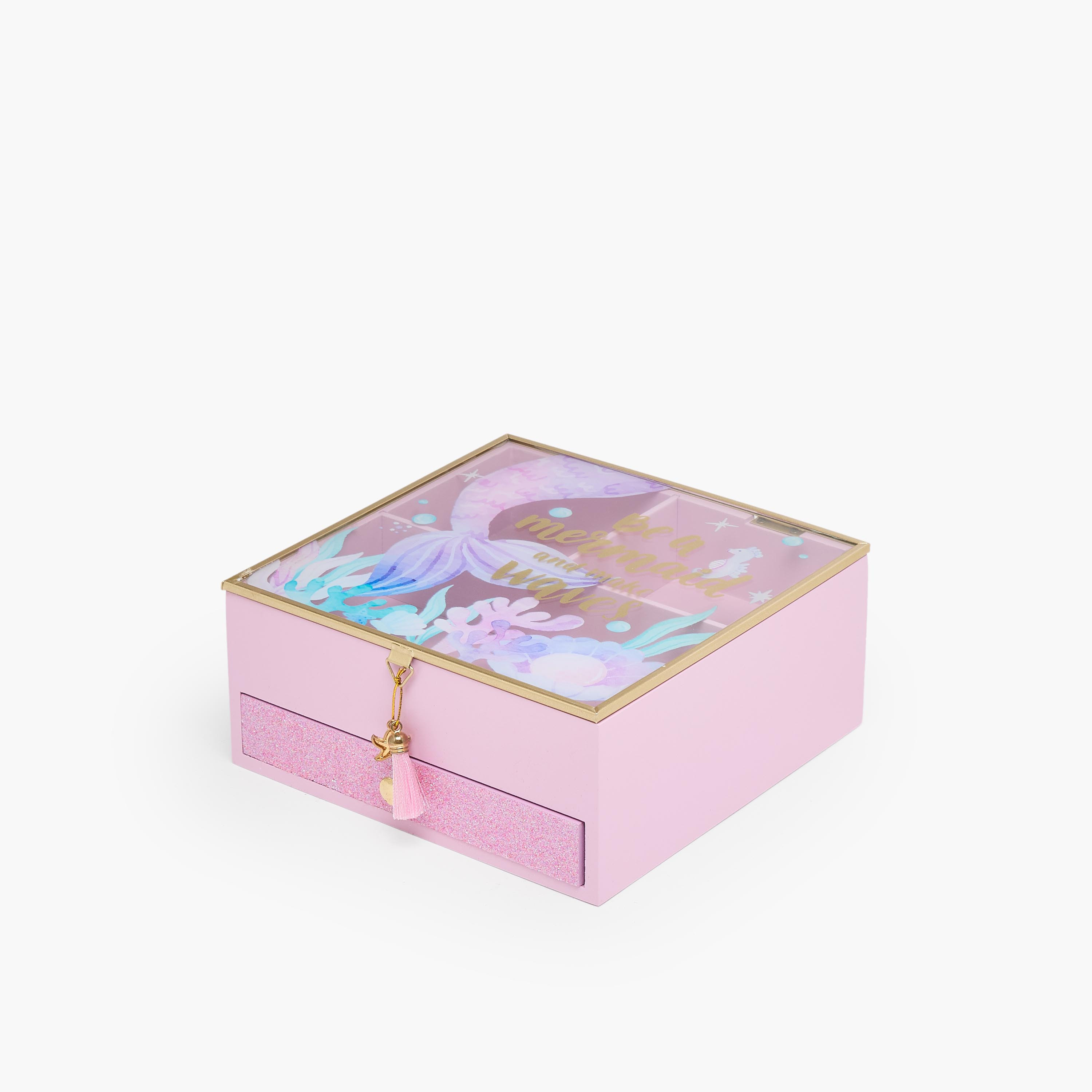 Findz 4-Compartment Jewellery Box with Mermaid Print - 18x18x8 cms-women-watchesandjewellery-jewellery-storage-image-2