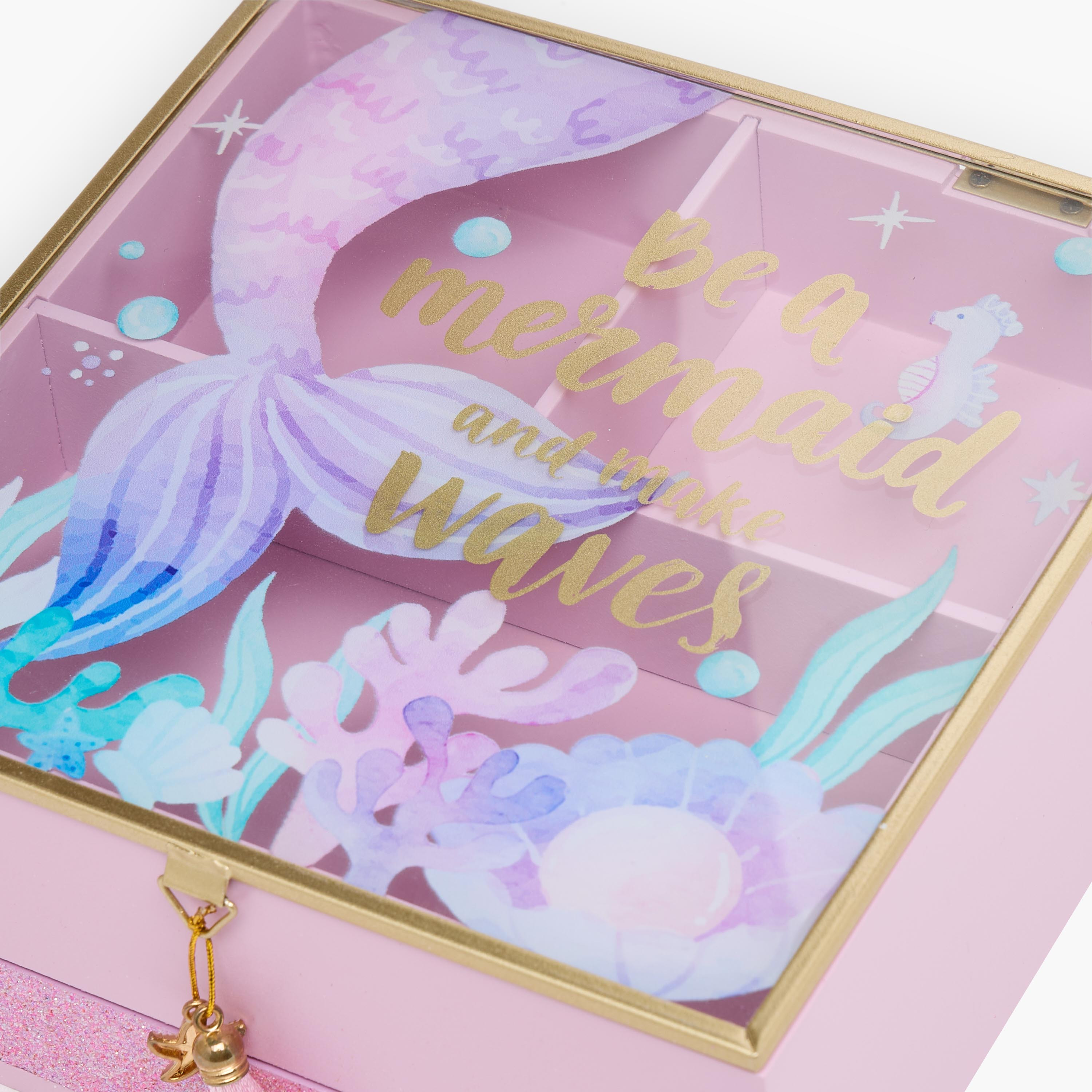 Findz 4-Compartment Jewellery Box with Mermaid Print - 18x18x8 cms-women-watchesandjewellery-jewellery-storage-image-3