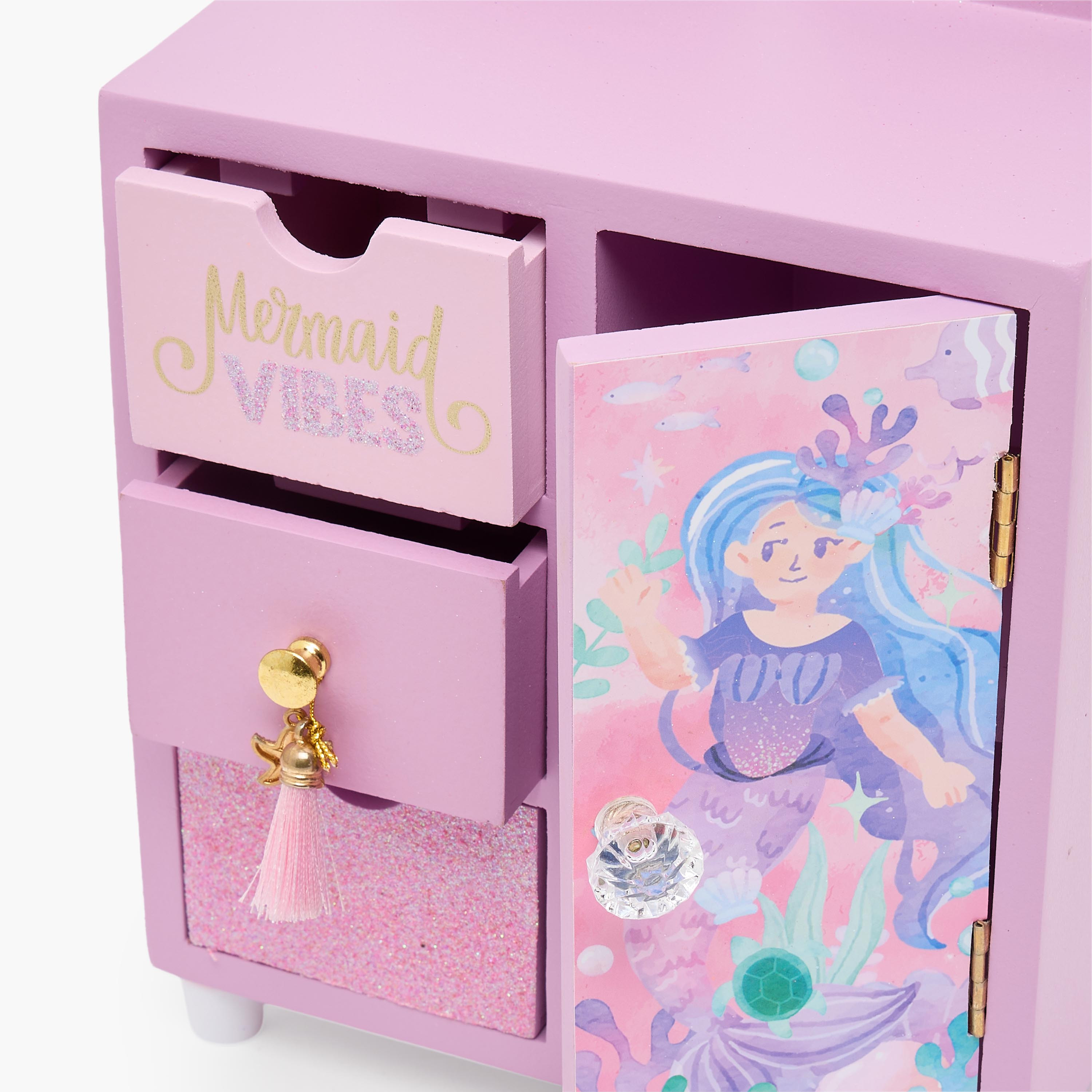 Findz 4-Compartment Jewellery Organizer with Mermaid Print - 18x10x25 cms-women-watchesandjewellery-jewellery-storage-image-4