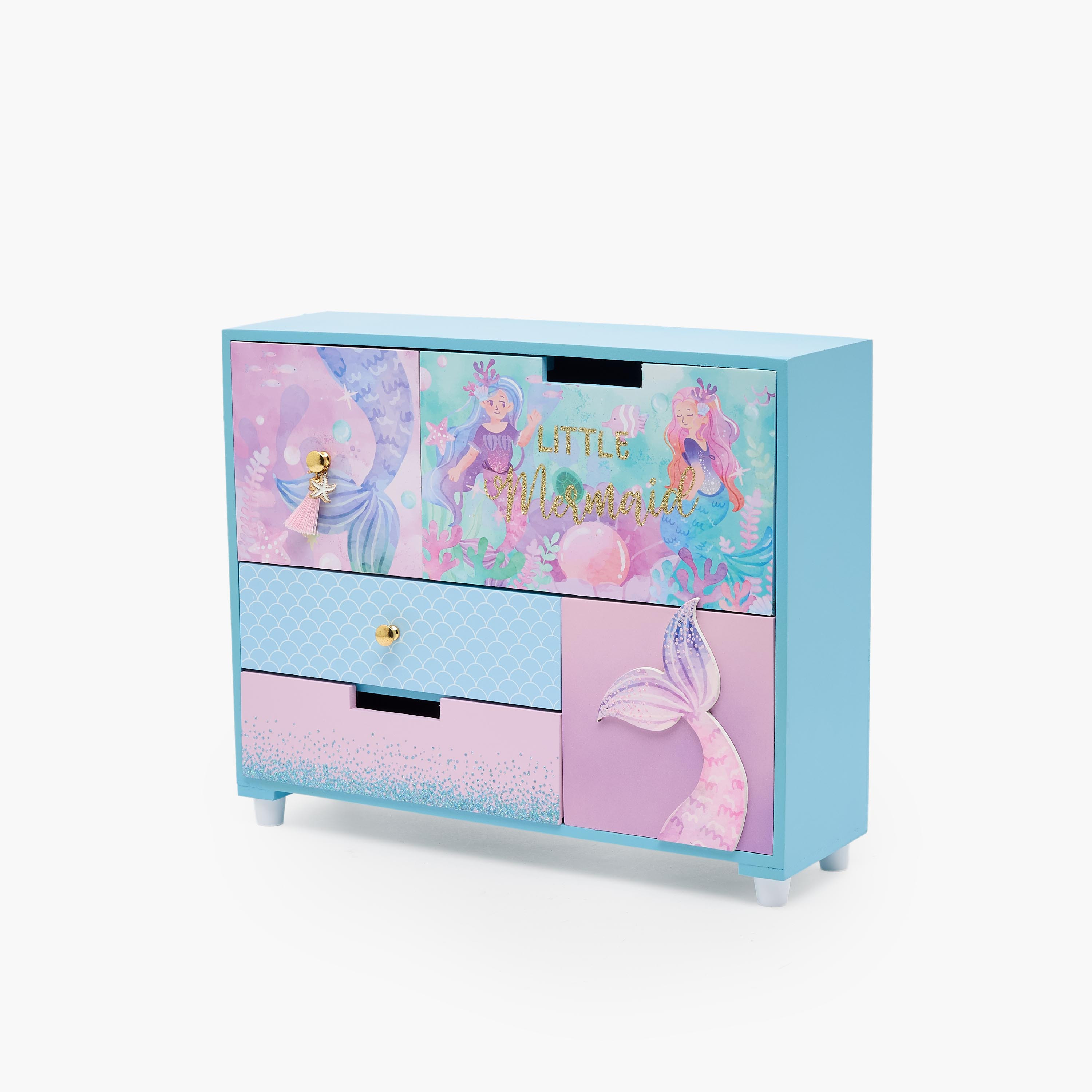 Findz 5-Compartment Jewellery Organizer with Mermaid Print - 33x12x28 cms-women-watchesandjewellery-jewellery-storage-image-2